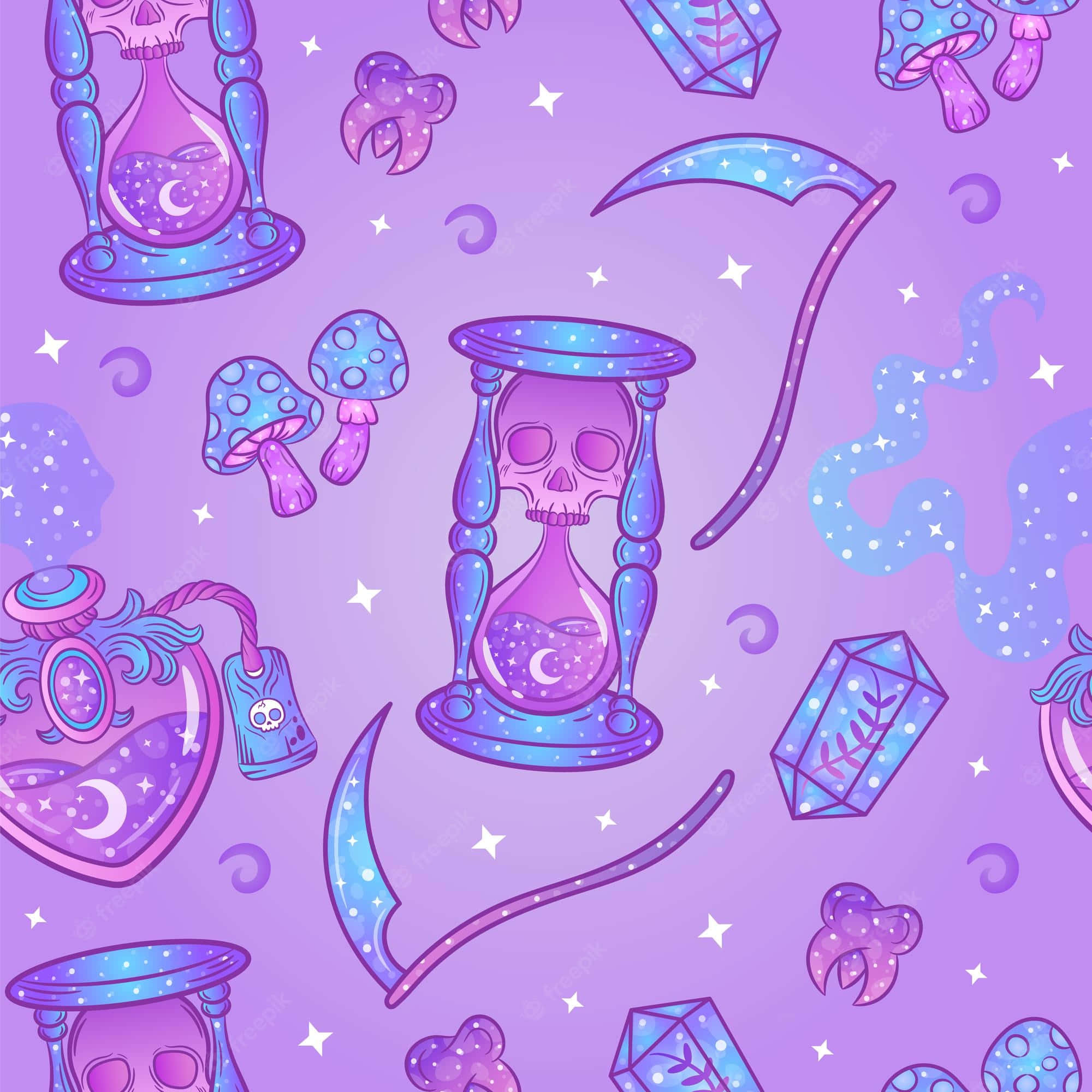 Pastel Witch, purple pattern, skulls, Full HD Desktop Wallpaper