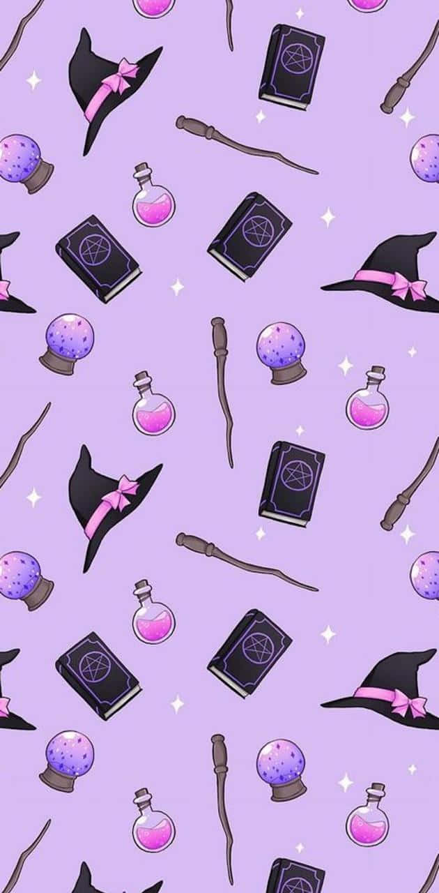 pastel witch, whimsical purple wallpaper pattern, witch hats, HD Phone Wallpaper