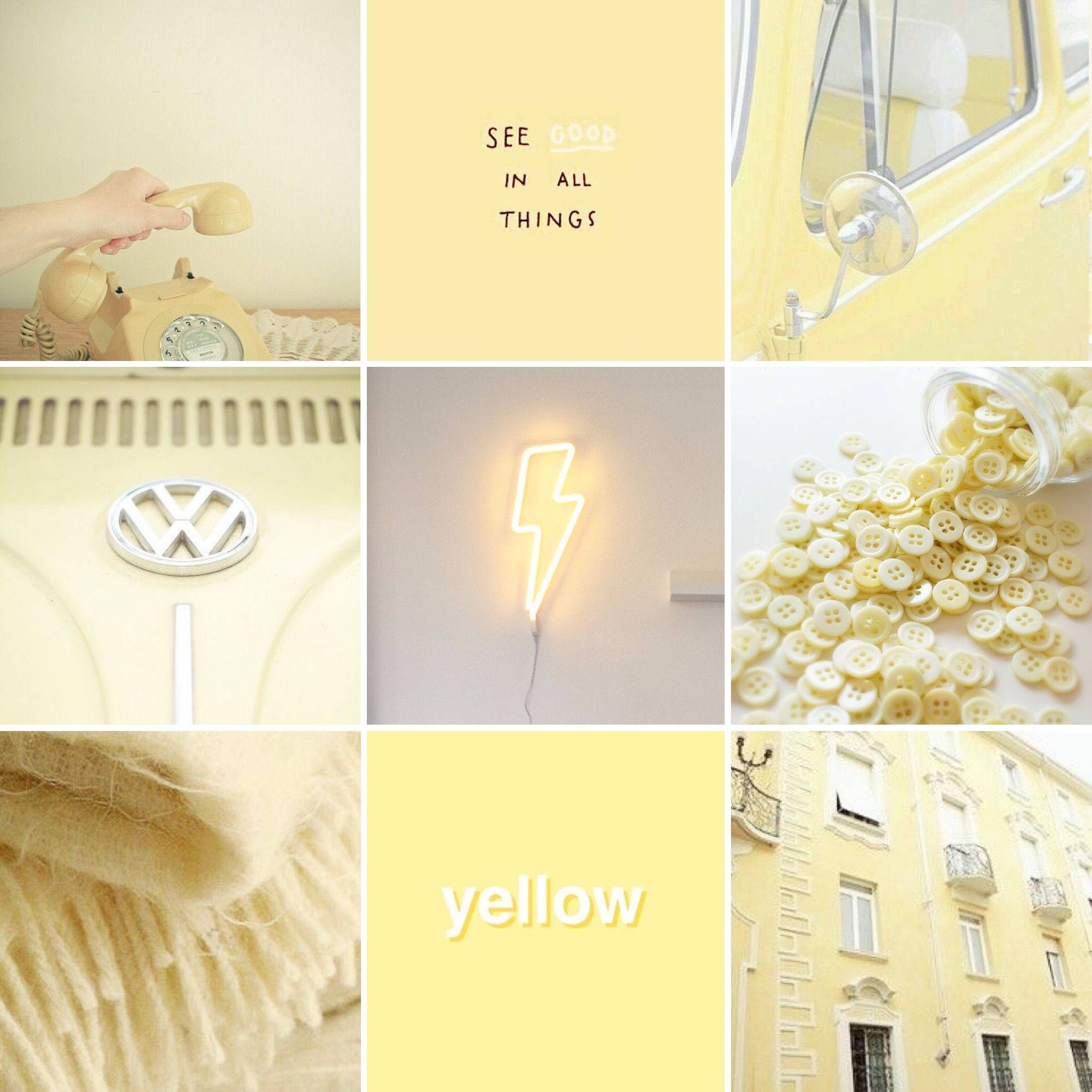 pastel yellow aesthetic, vintage phone, VW car, Full HD Desktop Wallpaper