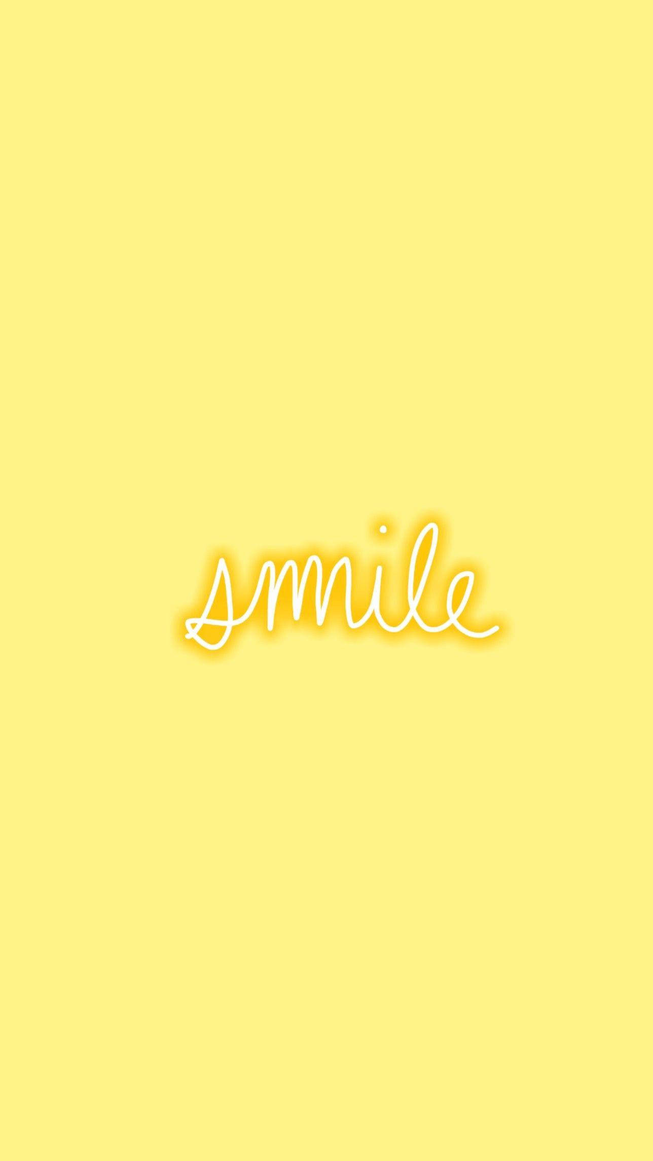smile text, neon yellow, pale yellow background, Full HD Phone Wallpaper
