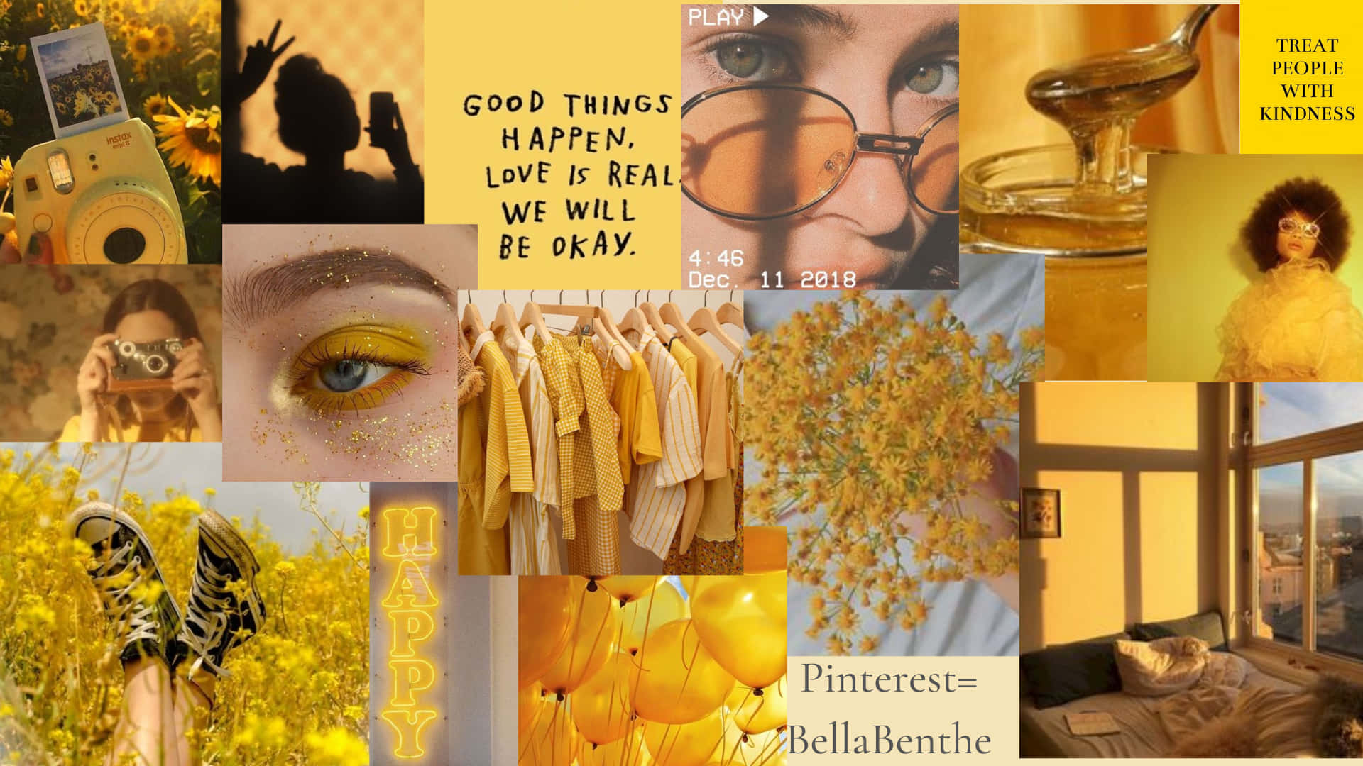 pastel yellow laptop, sunflowers, vintage camera, Full HD Desktop Wallpaper