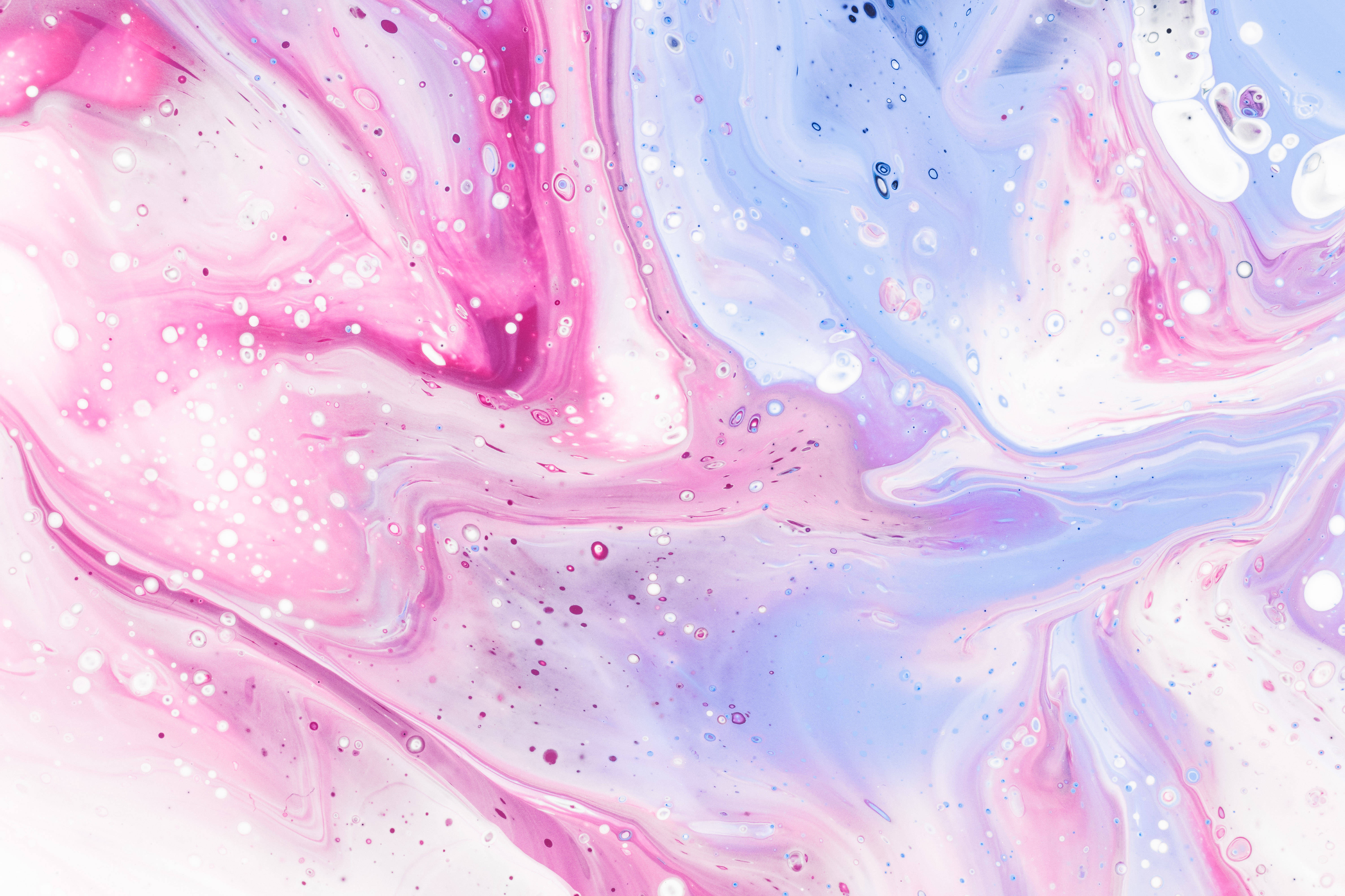 soft pastel marshmallow clouds, pink and blue paint, white speckles, 5K Desktop Wallpaper