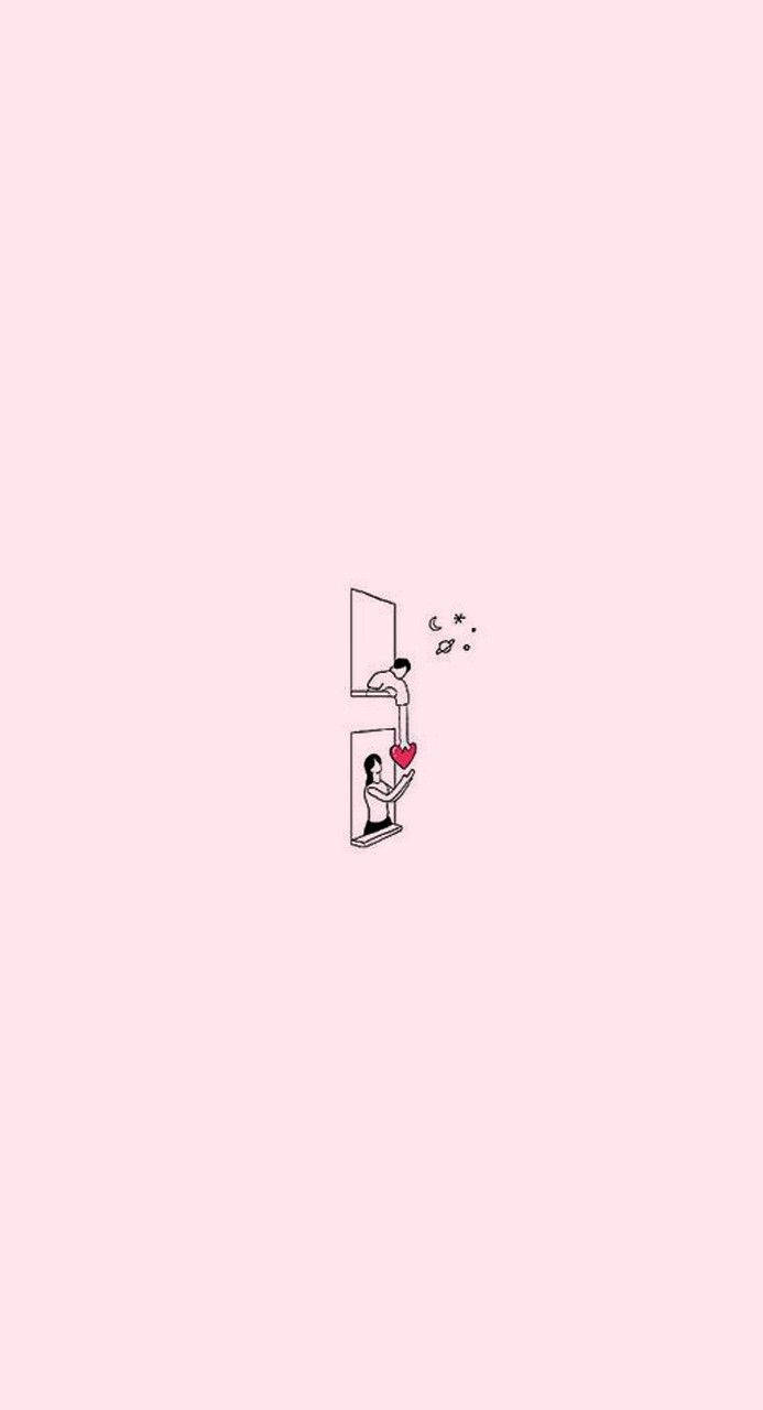 cute couple aesthetic, minimalist figures, red heart, HD Phone Wallpaper