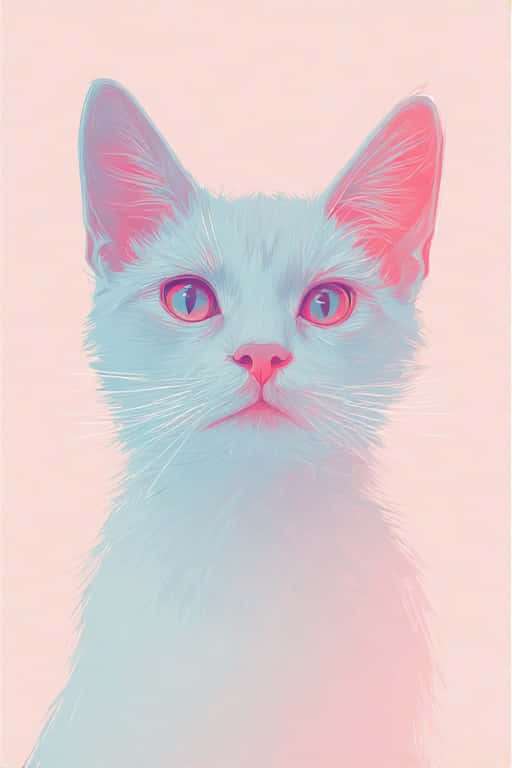 minimalist cat outline, pastel pink background, glowing pink eyes, SD Phone Wallpaper