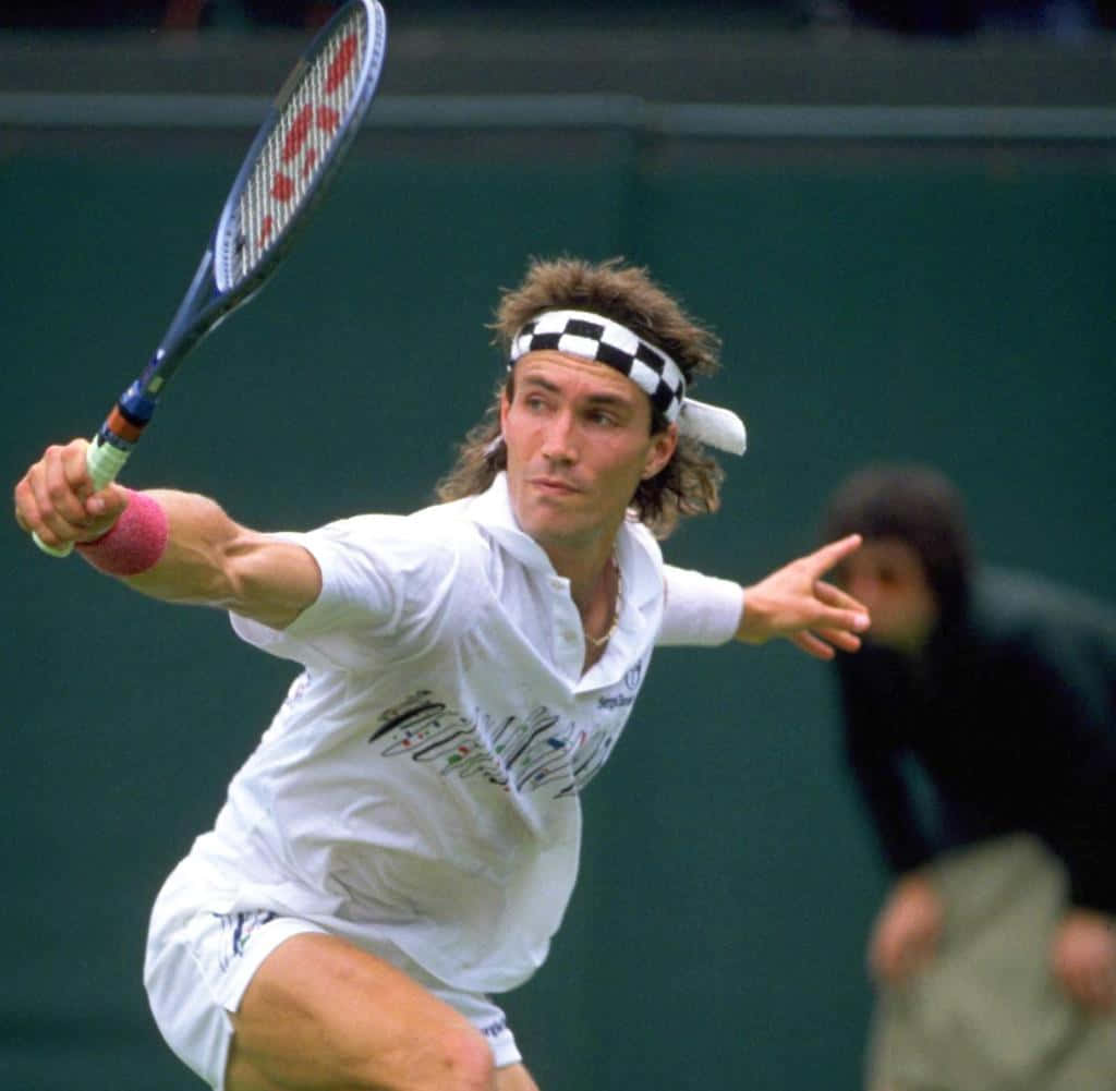 Pat Cash, white gear, checkered headband, SD Desktop Wallpaper