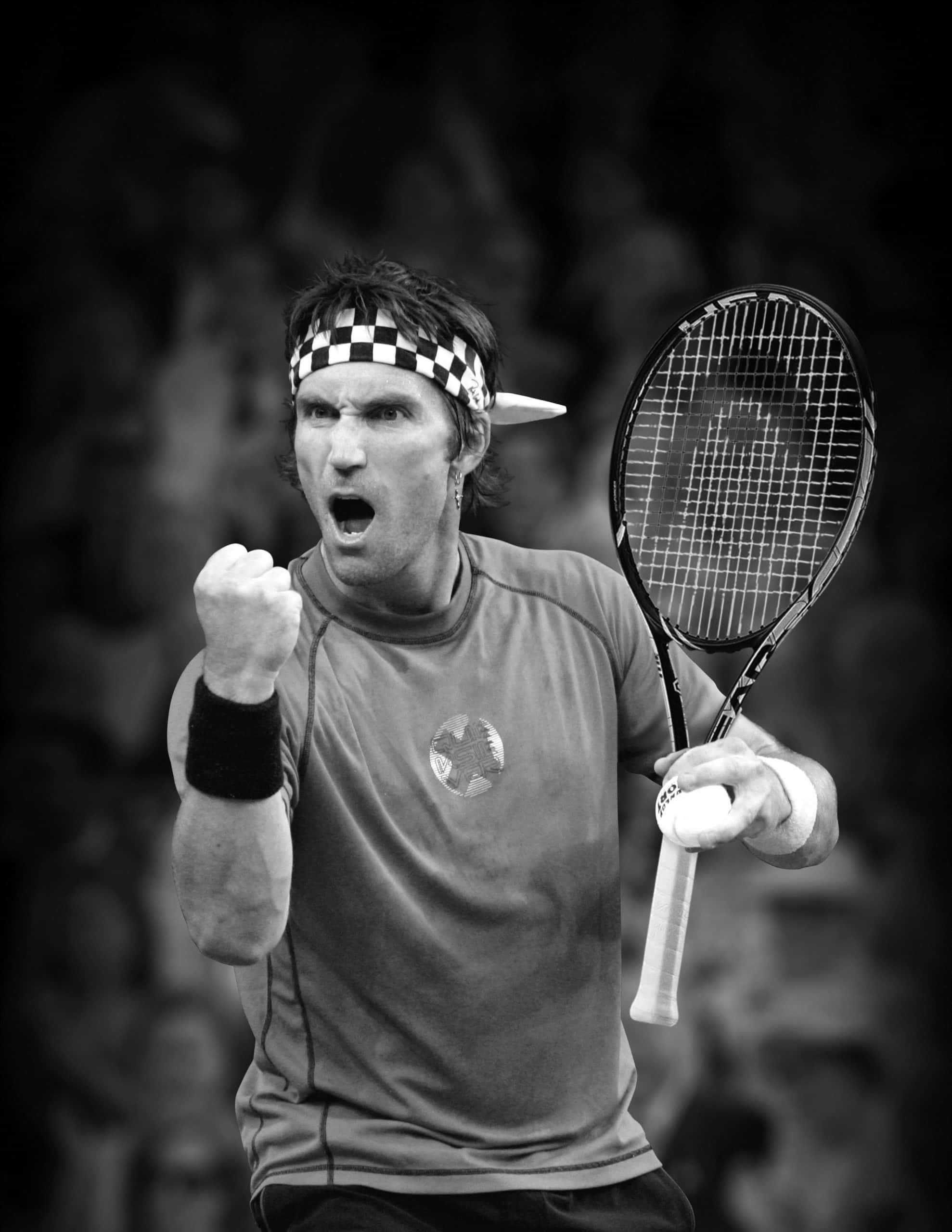Pat Cash, tennis player, black and white photo, 2K Phone Wallpaper