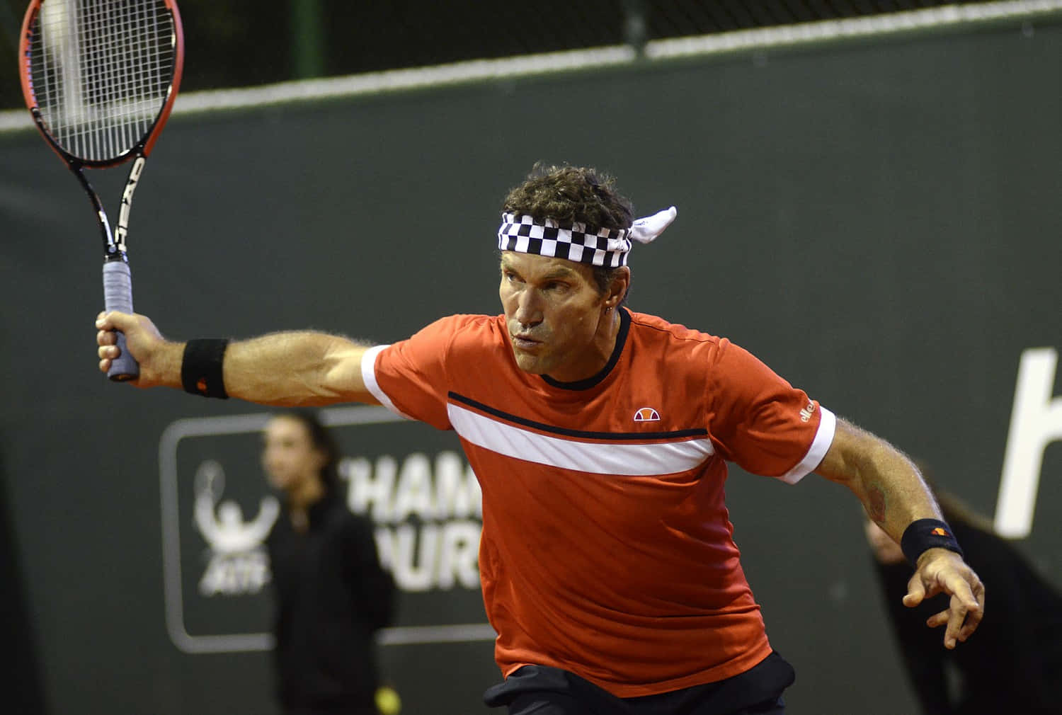 Pat Cash, orange shirt, checkered headband, HD Desktop Wallpaper