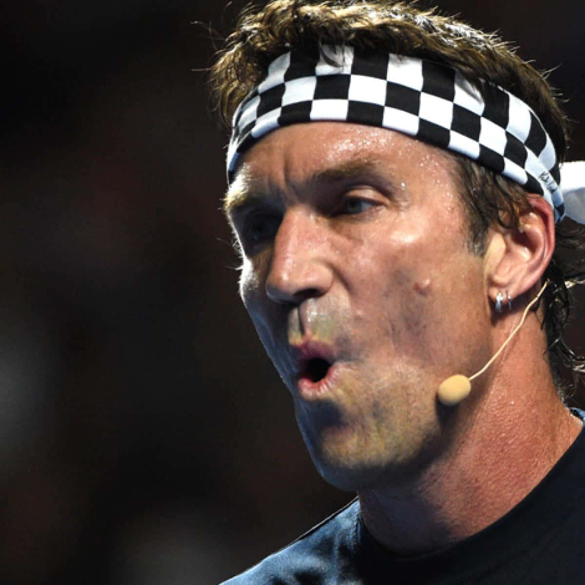 Pat Cash, black and white checkered headband, microphone headset, SD Desktop Wallpaper