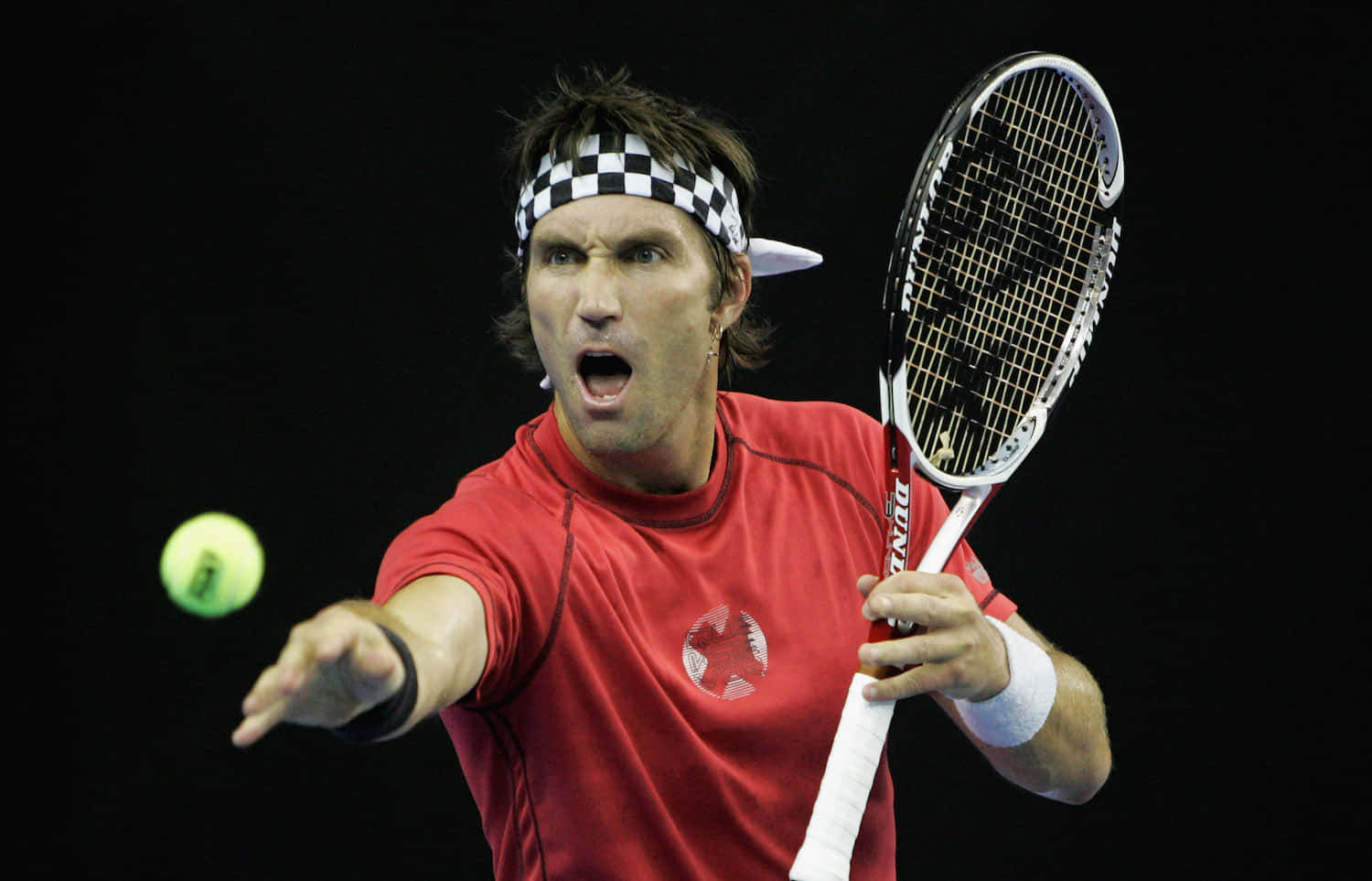 Pat Cash, red shirt, checkered headband, HD Desktop Wallpaper