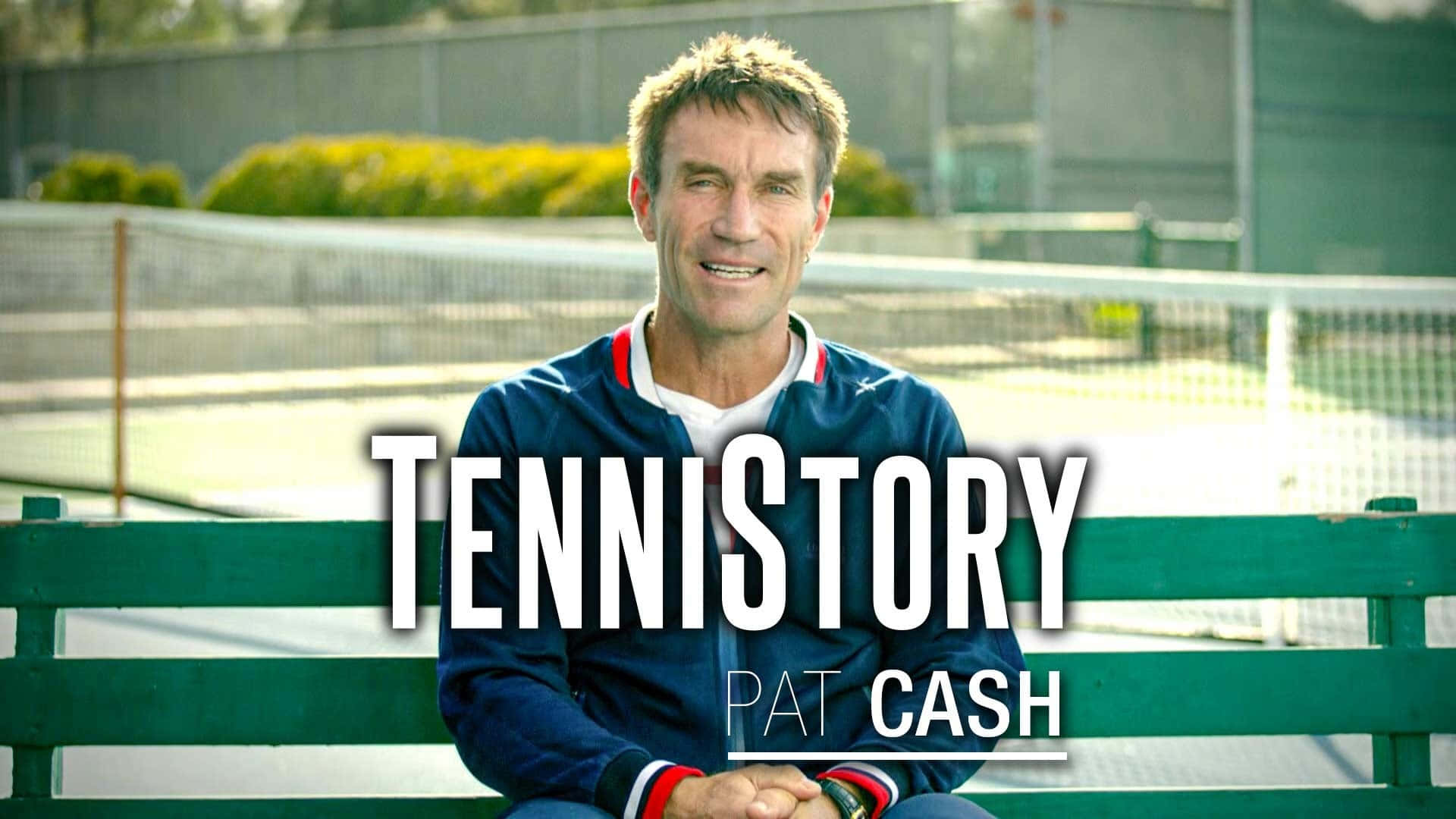 Pat Cash, blue track jacket, green bench, Full HD Desktop Wallpaper