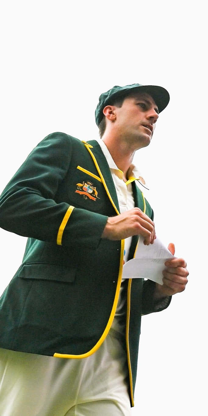 Pat Cummins, green and gold uniform, cricket player, HD Phone Wallpaper