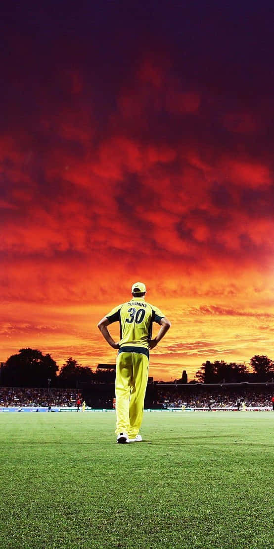 Pat Cummins, yellow uniform, green field, SD Phone Wallpaper