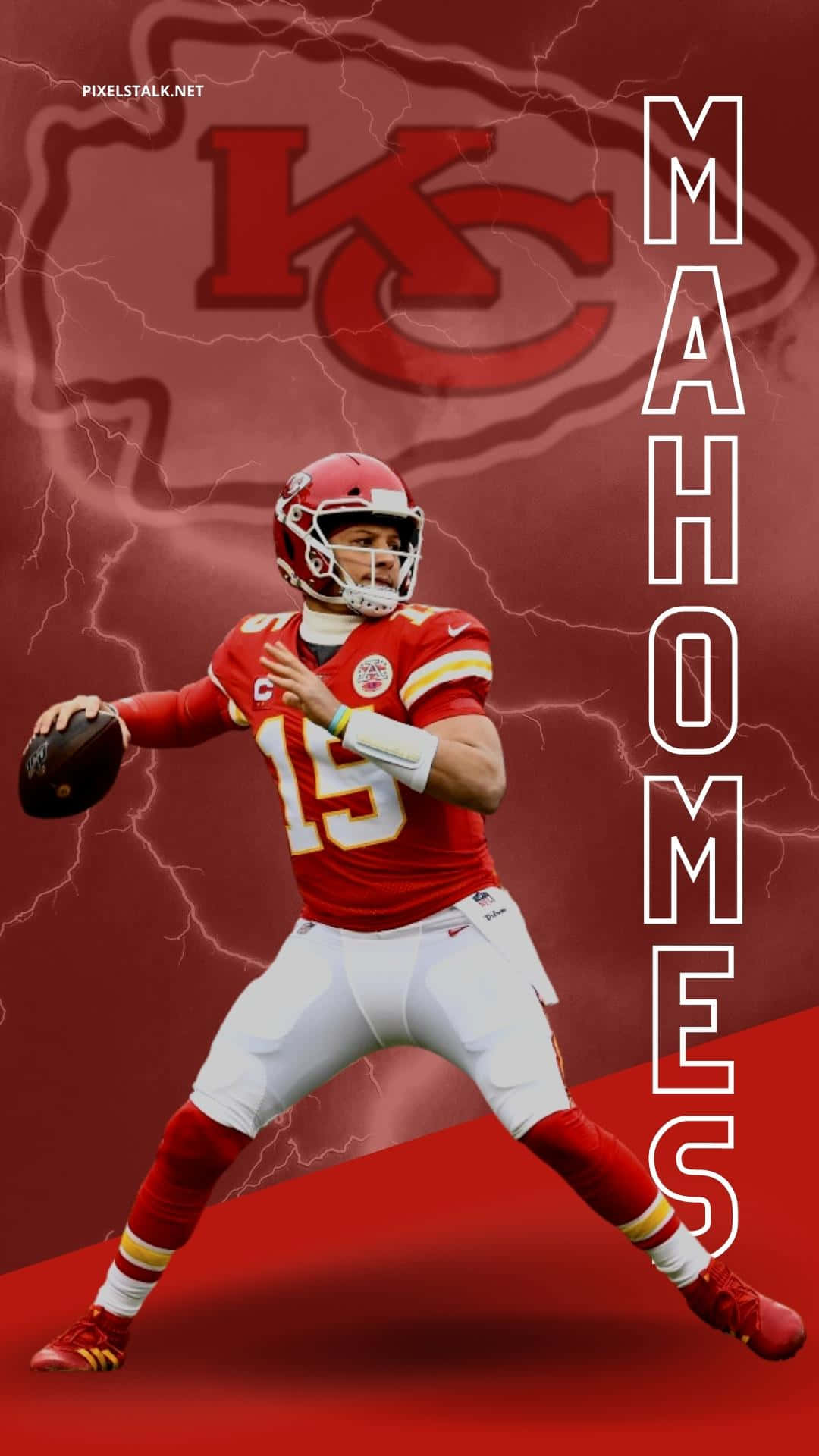 Pat Mahomes, red and white uniform, red background, Full HD Phone Wallpaper