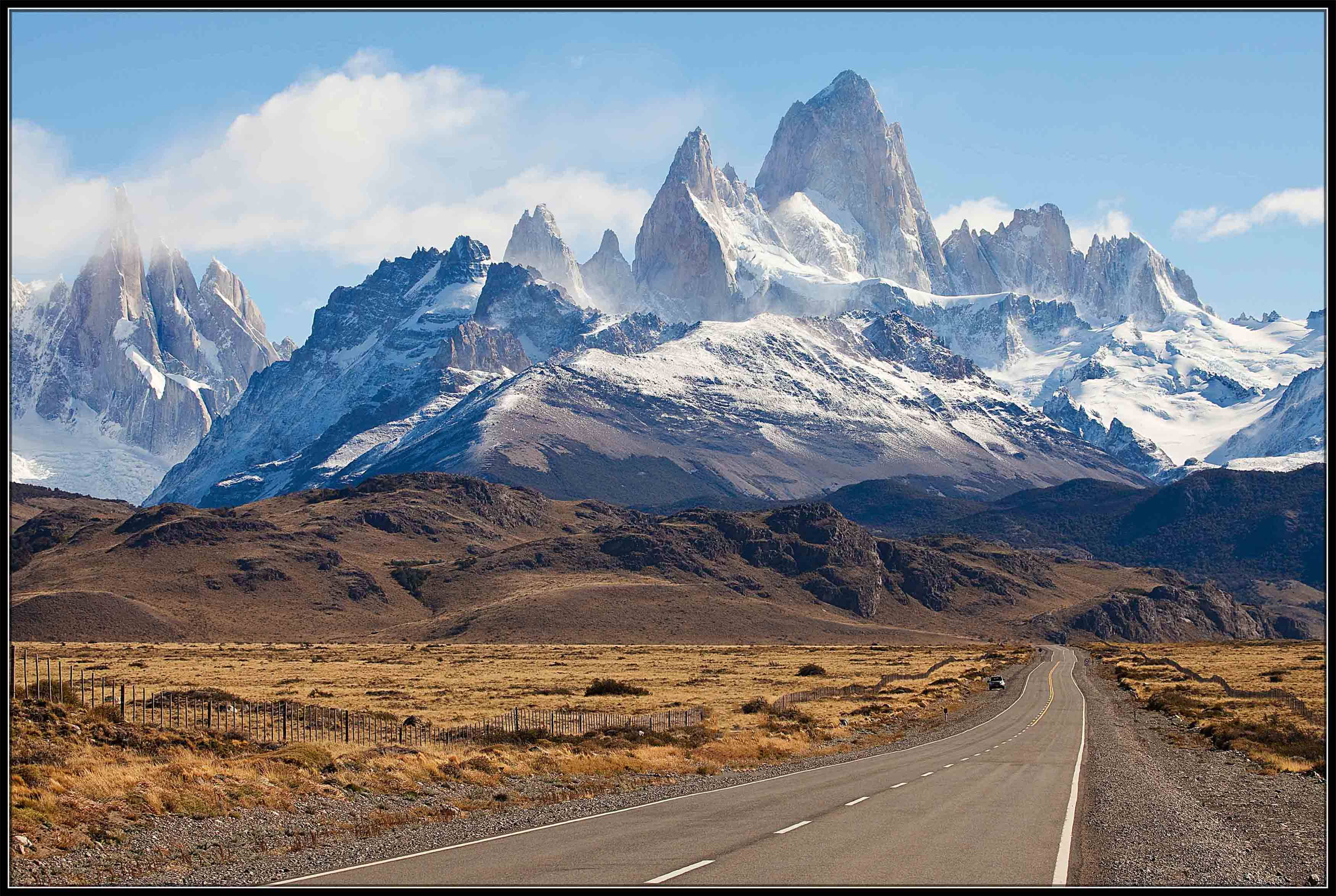 Patagonia Mountain, arid plains, snow-capped peaks, 2K Desktop Wallpaper