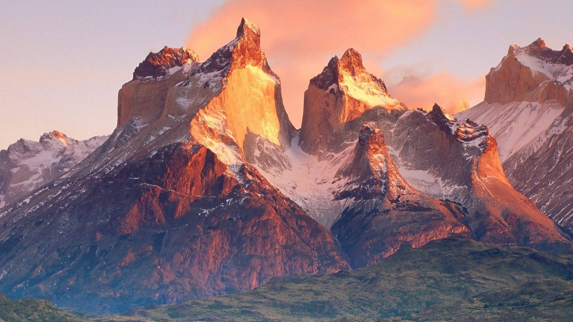 Patagonia, sharp and jagged peak, sunset, Full HD Desktop Wallpaper