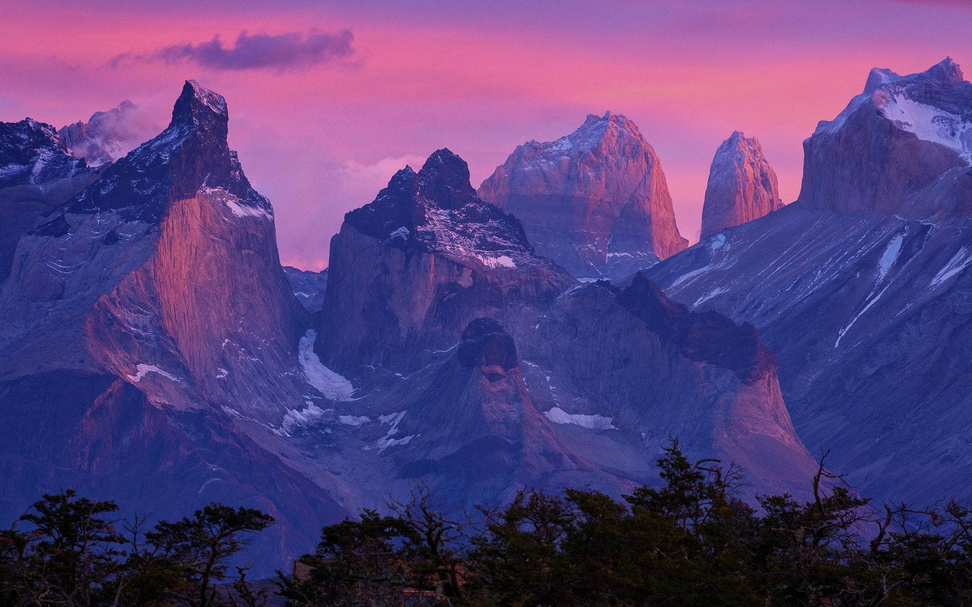 Patagonia, purple orange sky, pink and purple sunset, Full HD Desktop Wallpaper