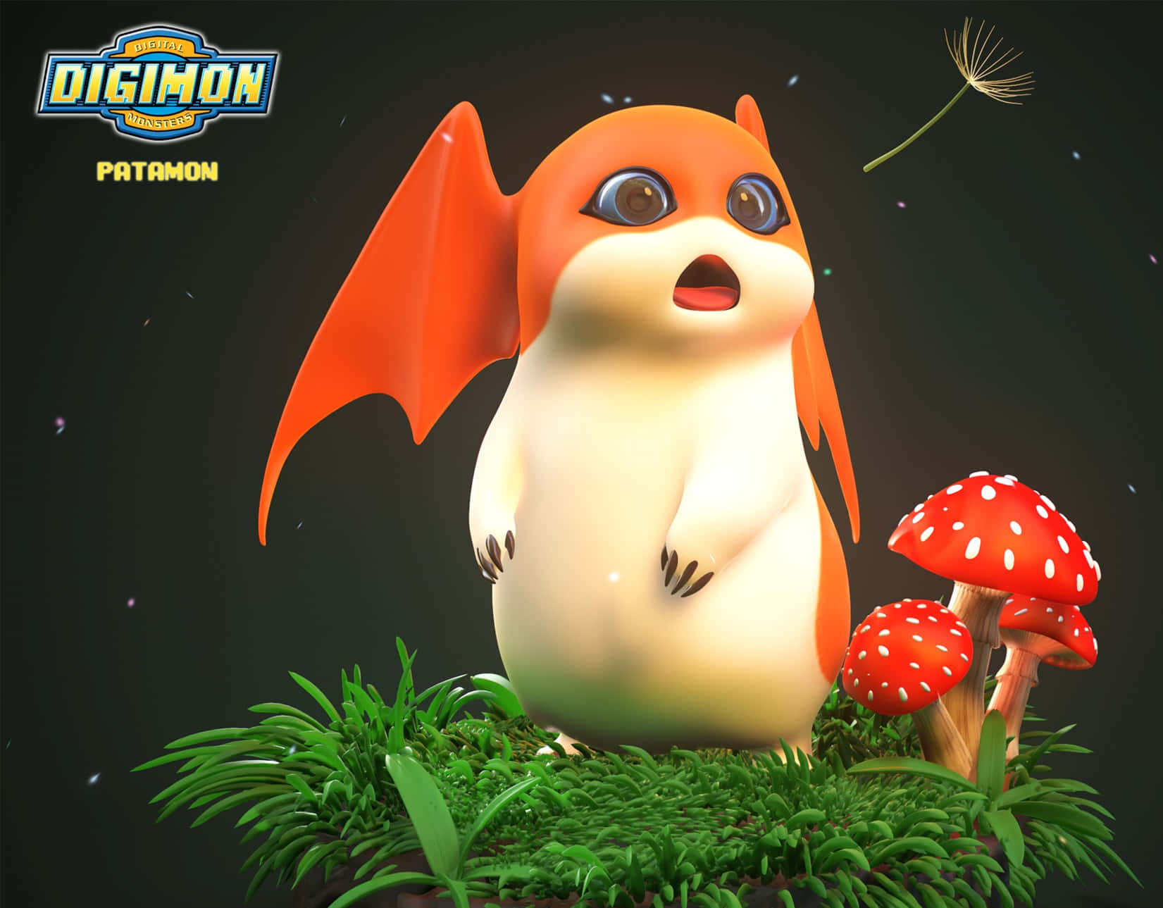 Patamon, orange and white, green grass, HD Desktop Wallpaper