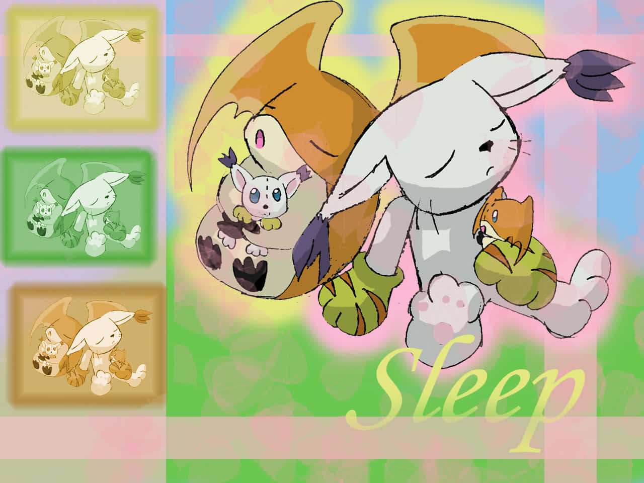 Patamon, white bunny, orange wings, HD Desktop Wallpaper