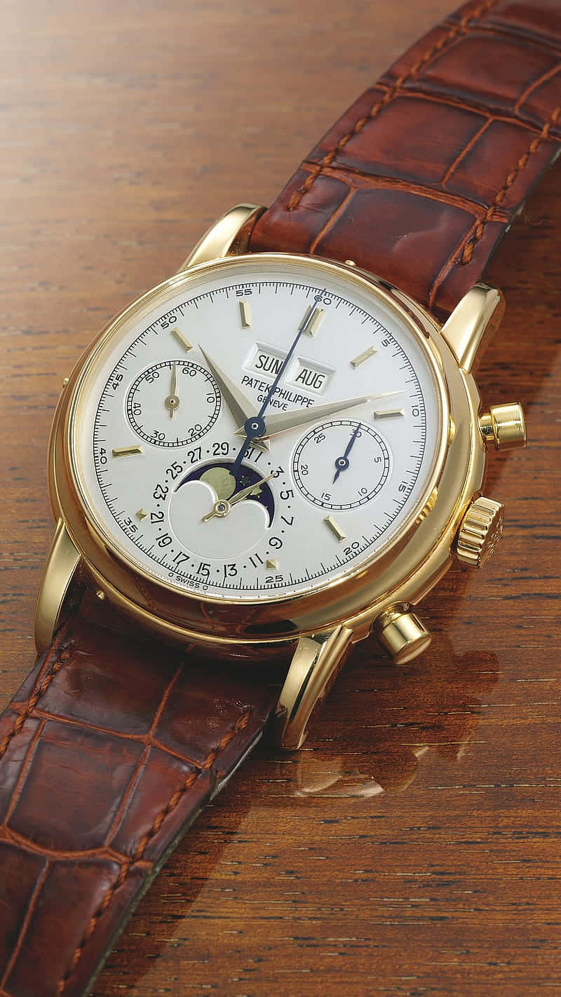 18k gold, Patek Philippe, perpetual calendar wristwatch, HD Phone Wallpaper