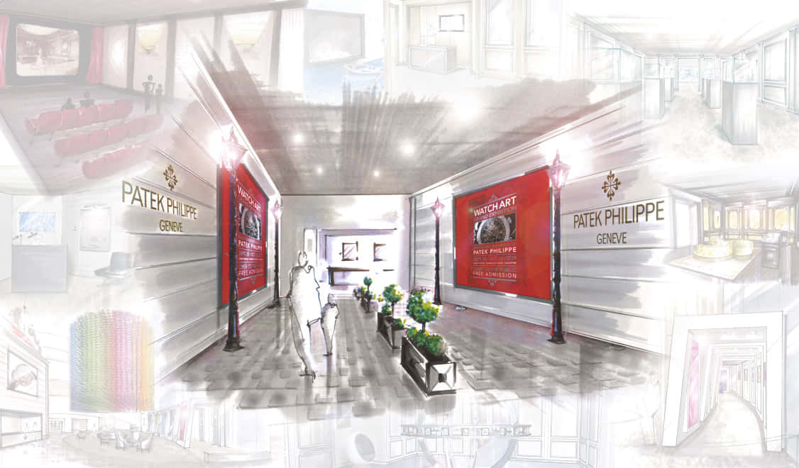 Patek Philippe, boutique art, luxury Patek Philippe gallery hallway, SD Desktop Wallpaper