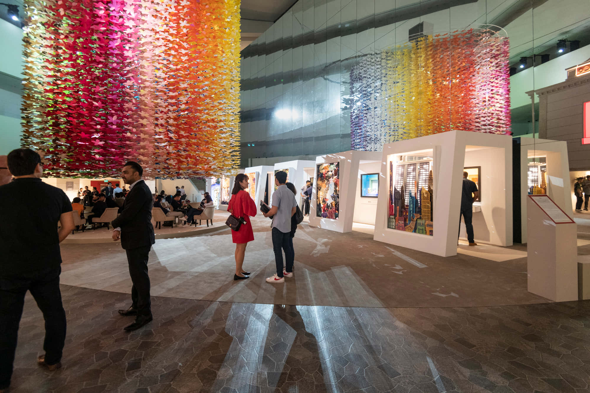 Patek Philippe, display floor, vibrant hanging glass sculptures, Full HD Desktop Wallpaper