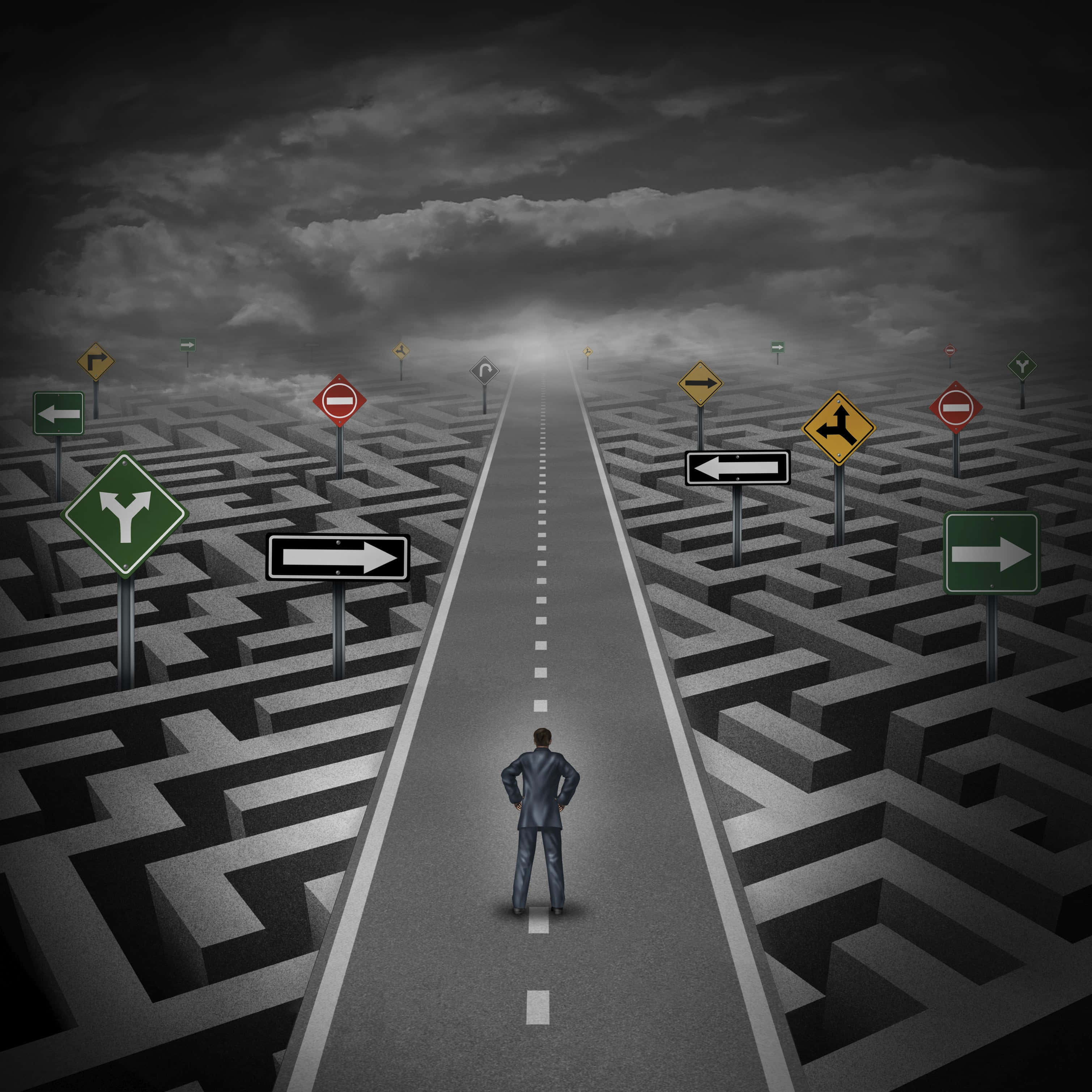 Career Maze Road, lone businessman, straight road, 2K Desktop Wallpaper