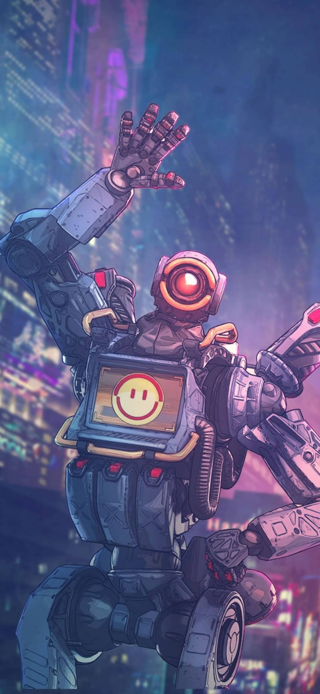 Pathfinder, Apex Legends, neon-lit futuristic cityscape, Full HD Phone Wallpaper