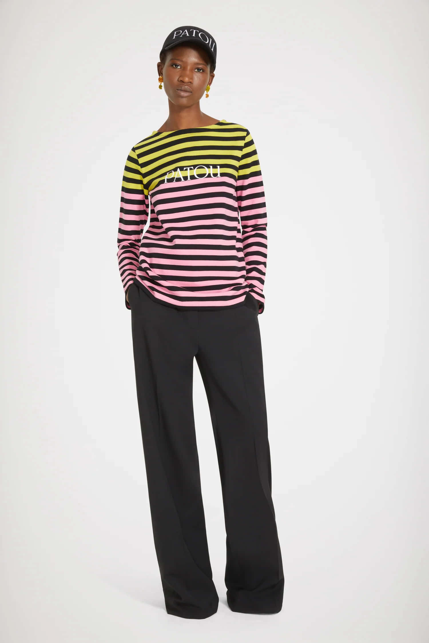 Patou, multicolored breton, pink yellow and black striped, Full HD Phone Wallpaper