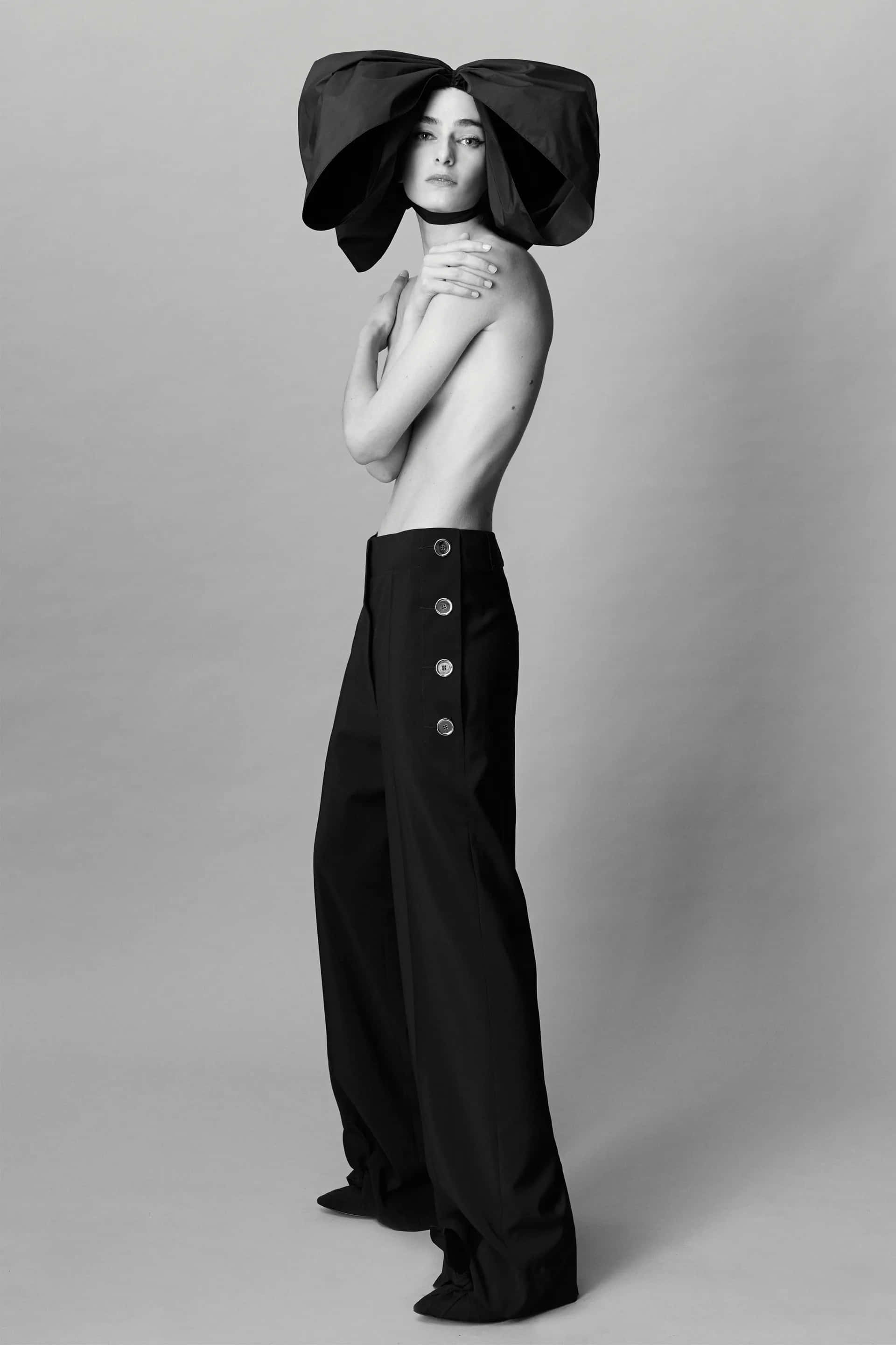 Patou, oversized bow, black fashion, 2K Phone Wallpaper