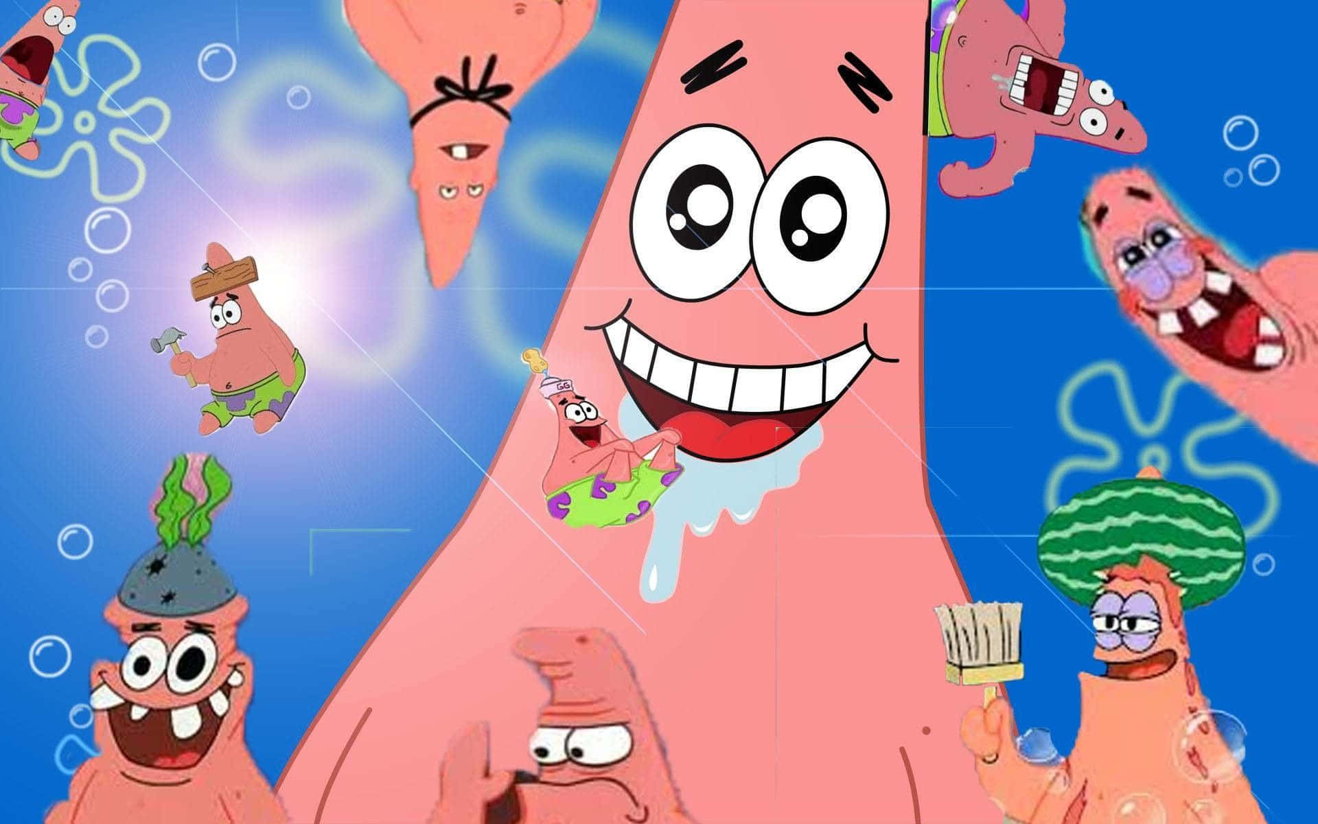 Patrick Star, blue underwater scene, bubbles, Full HD Desktop Wallpaper