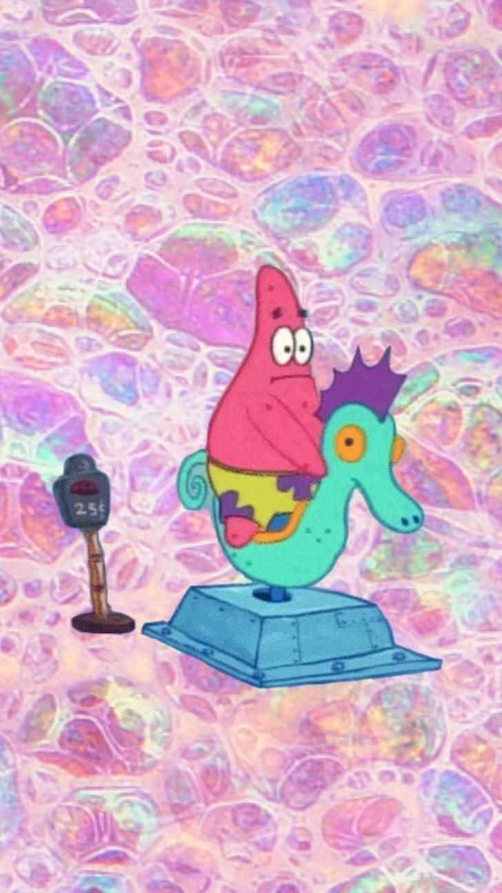 Patrick Star, teal seahorse, blue platform, HD Phone Wallpaper