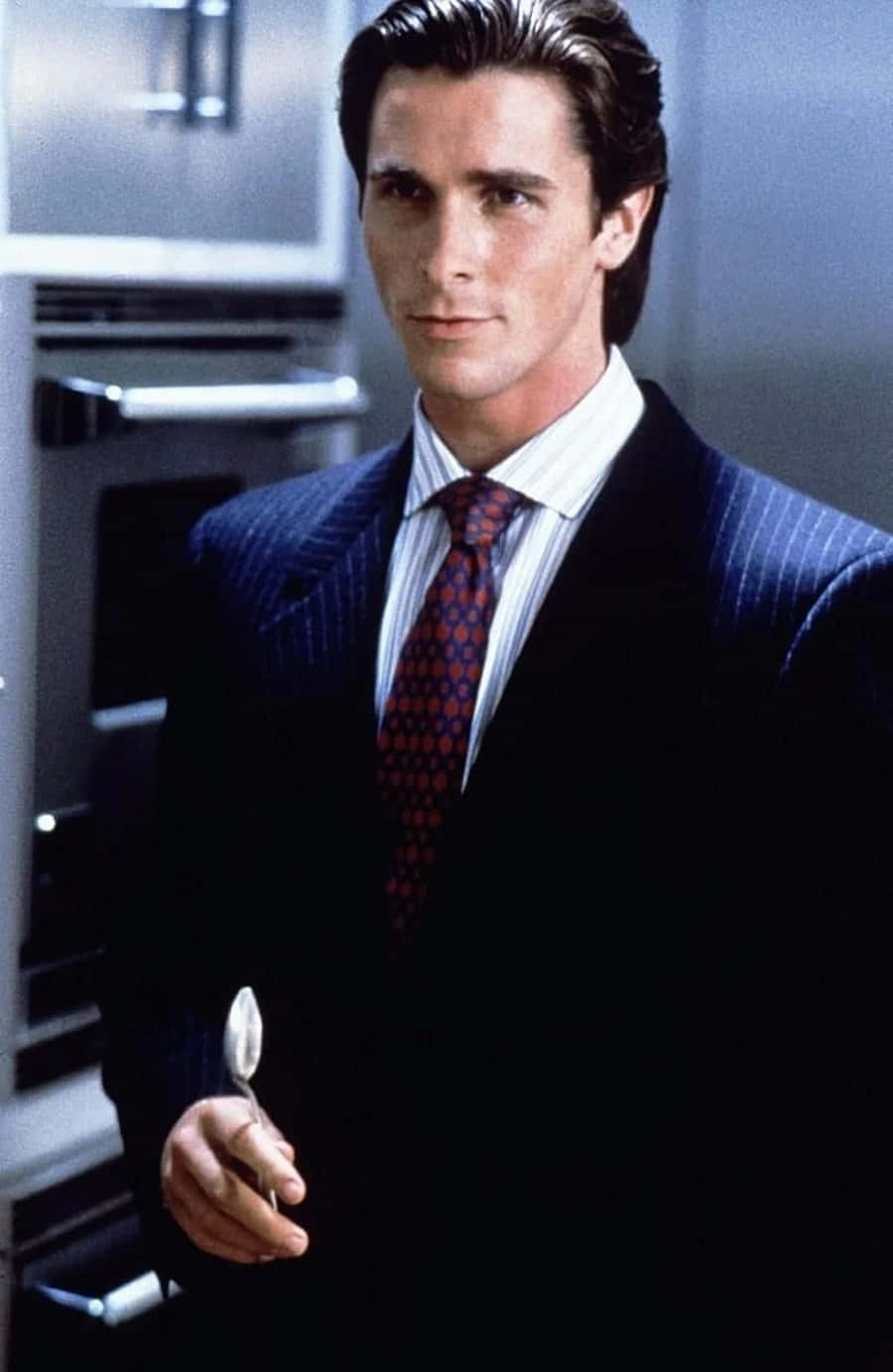 Patrick Bateman, pinstripe suit, spoon, HD Phone Wallpaper