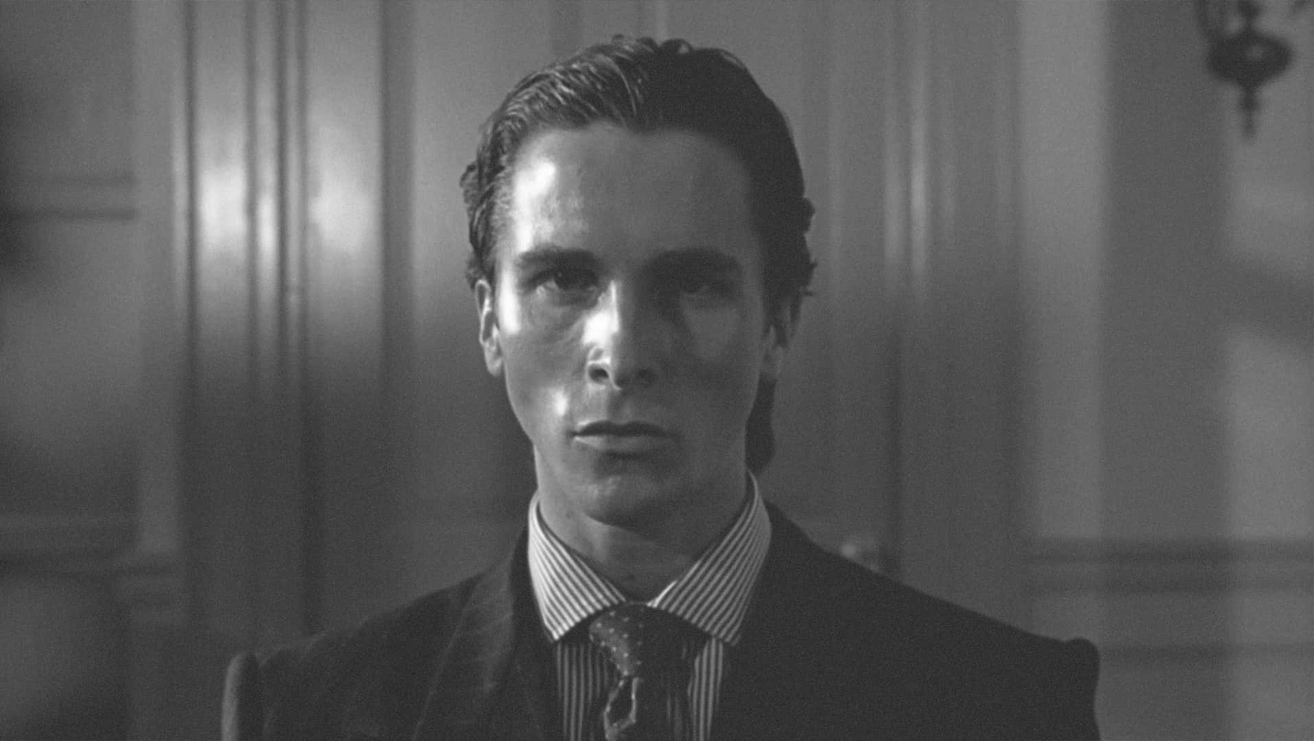 Patrick Bateman, suit, black and white portrait, HD Desktop Wallpaper