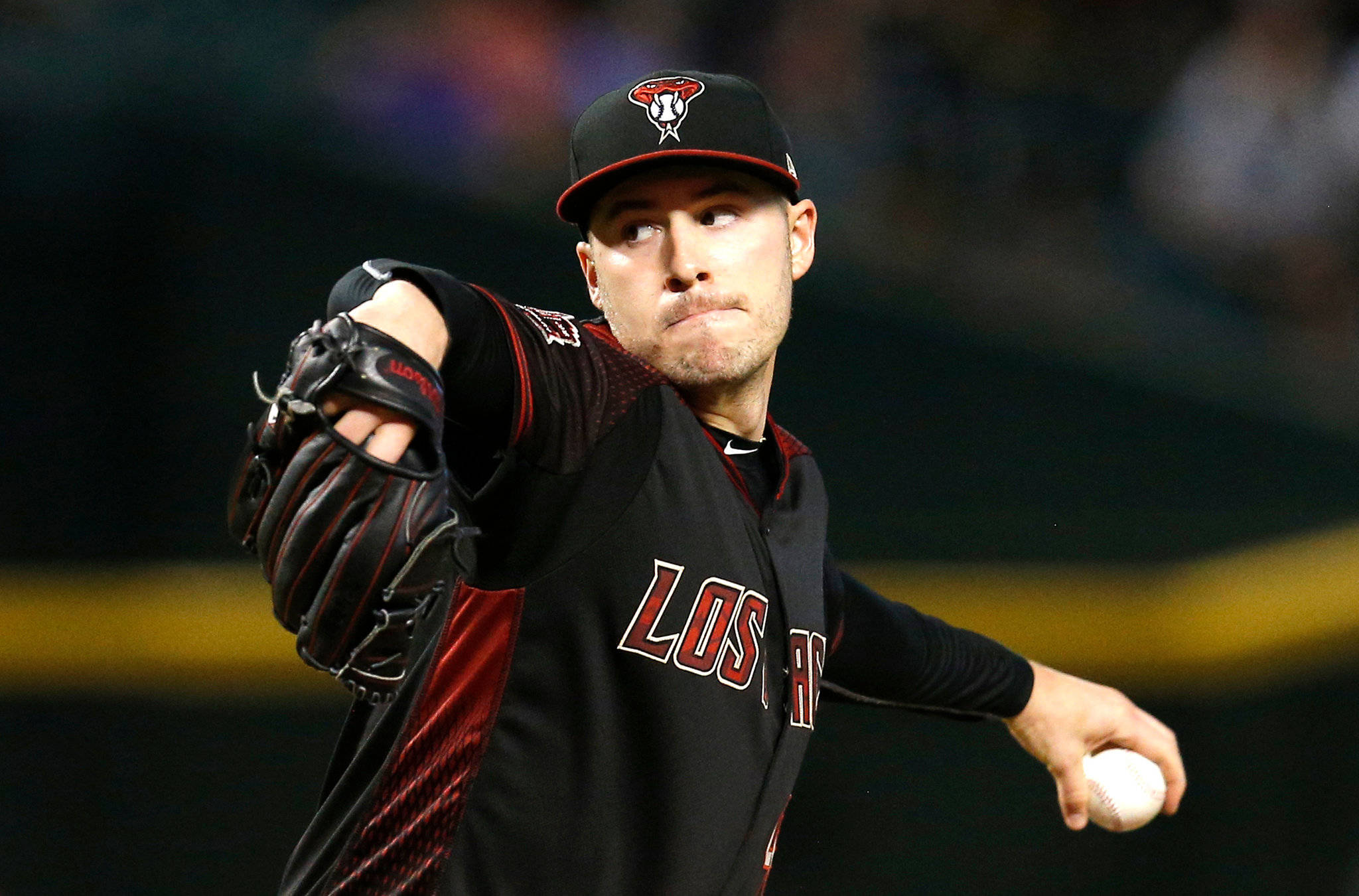 Patrick Corbin, black and red uniform, stadium lights, Full HD Desktop Wallpaper