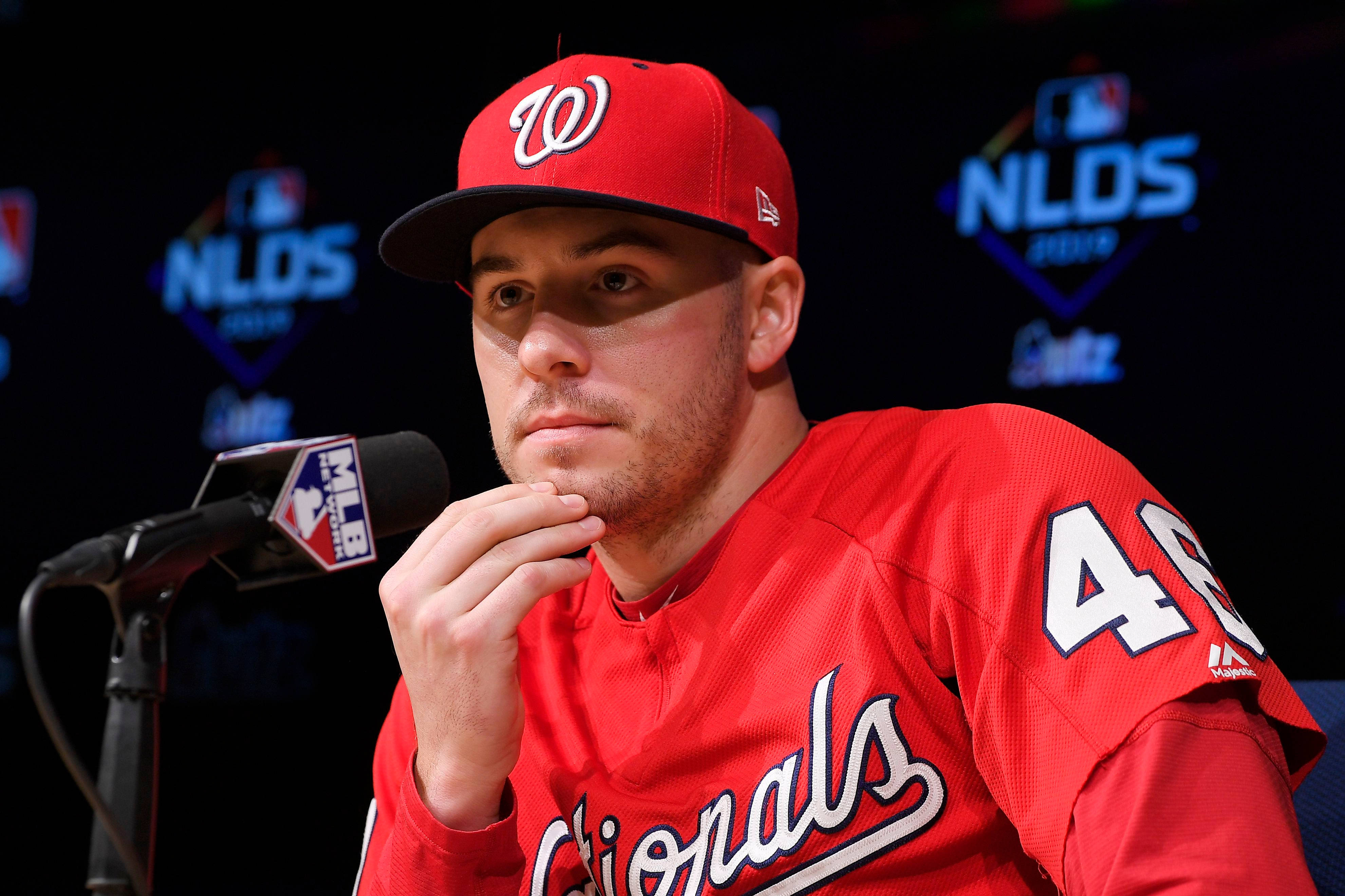 Patrick Corbin, red Nationals jersey, Nationals cap, 4K Desktop Wallpaper