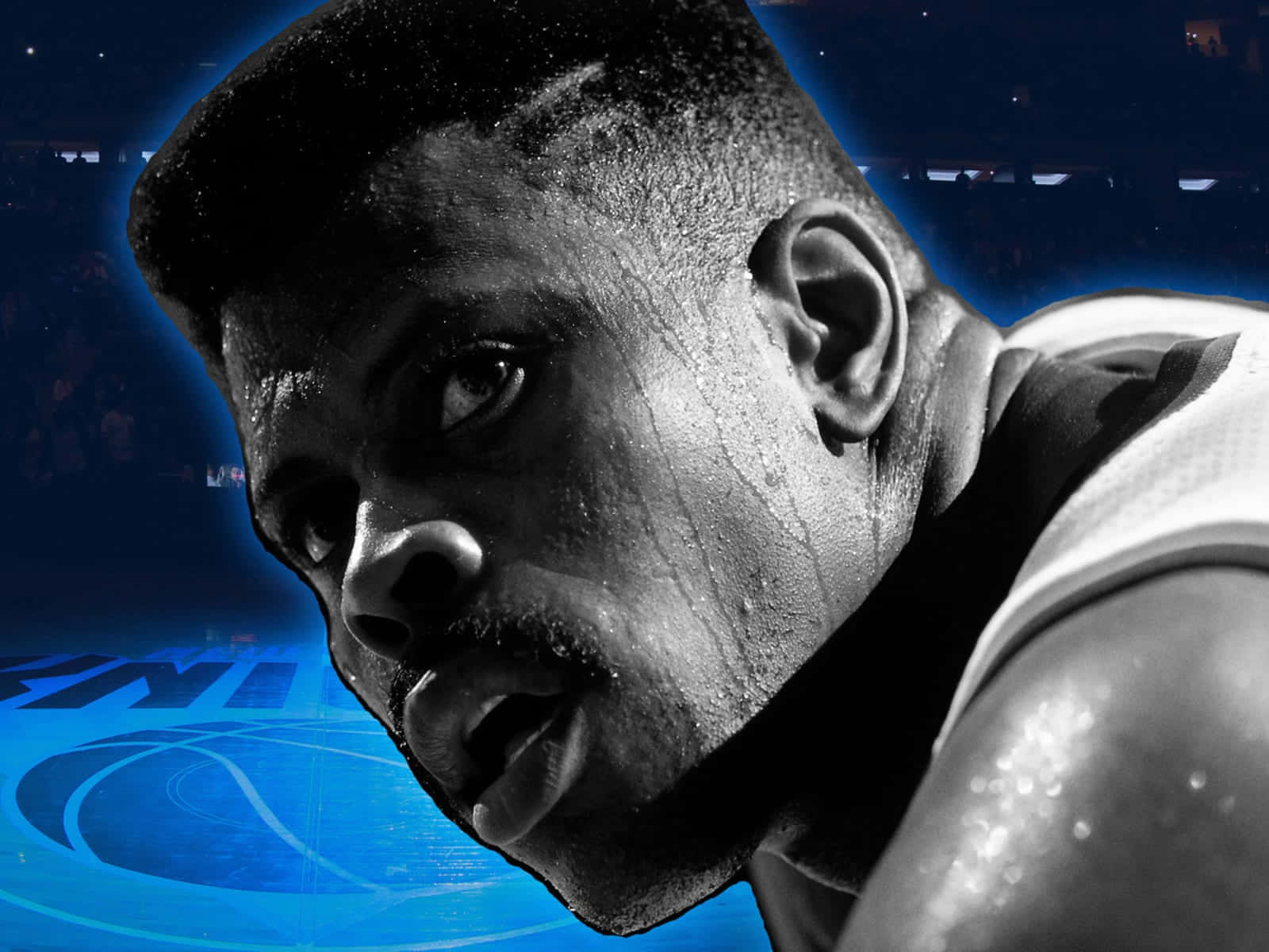 Patrick Ewing, black and white poster, sweaty basketball player, HD Desktop Wallpaper
