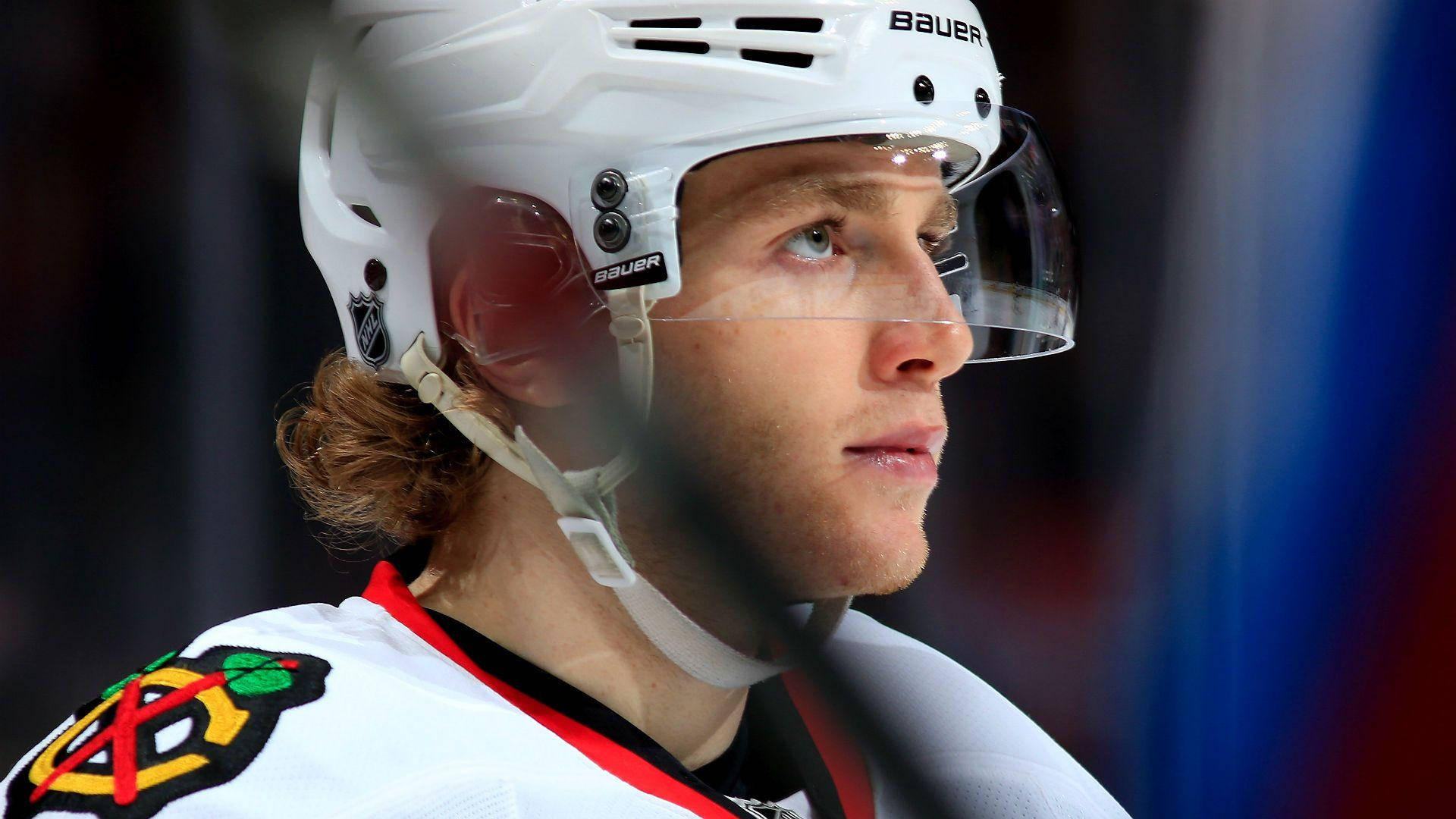 Patrick Kane, white Chicago Blackhawks uniform, helmet, Full HD Desktop Wallpaper