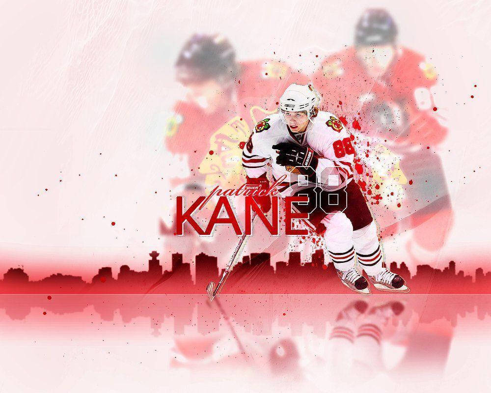 Patrick Kane, white Chicago Blackhawks uniform, red splatter effects, SD Desktop Wallpaper