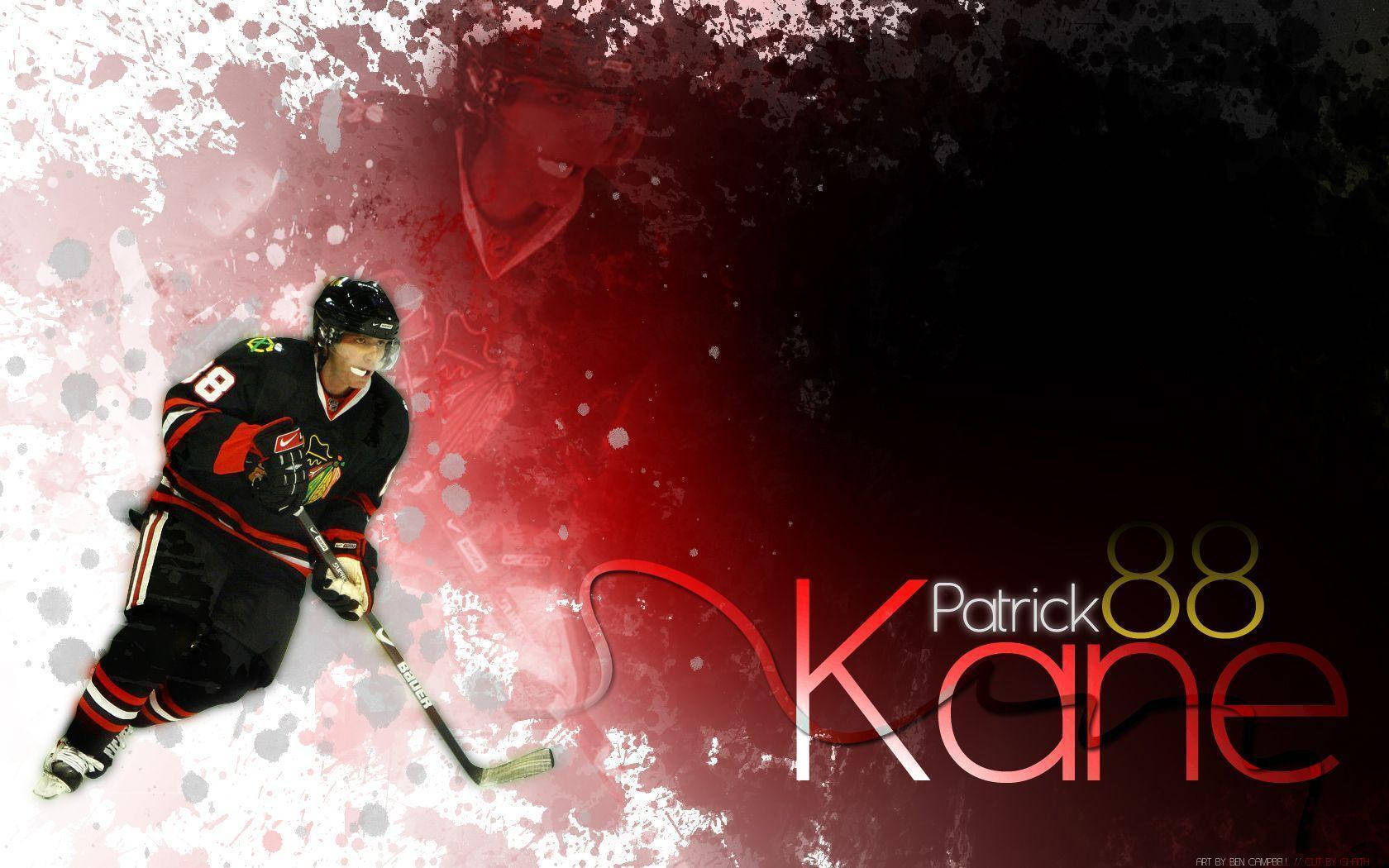 Patrick Kane, black Chicago Blackhawks uniform, red and white background, HD Desktop Wallpaper