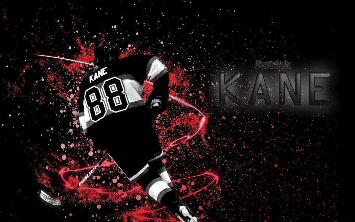 Patrick Kane, black number 88, red splatter effects, SD Desktop Wallpaper