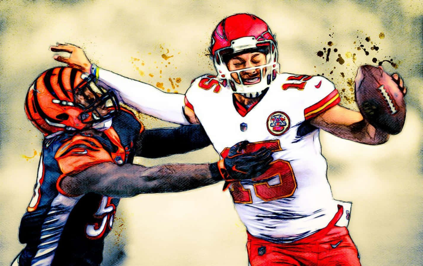 Patrick Mahomes, football players, splash-style illustration, HD Desktop Wallpaper