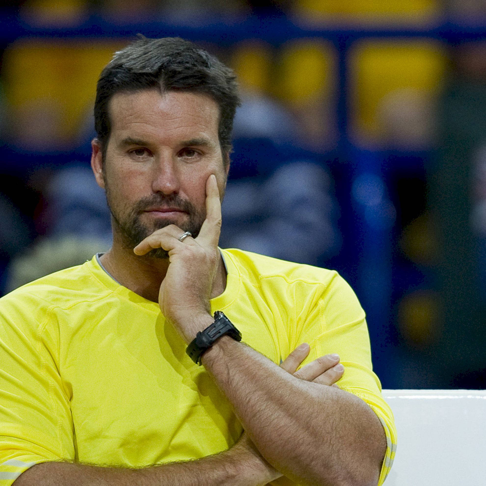 Patrick Rafter, bright yellow shirt, sports arena, Full HD Desktop Wallpaper
