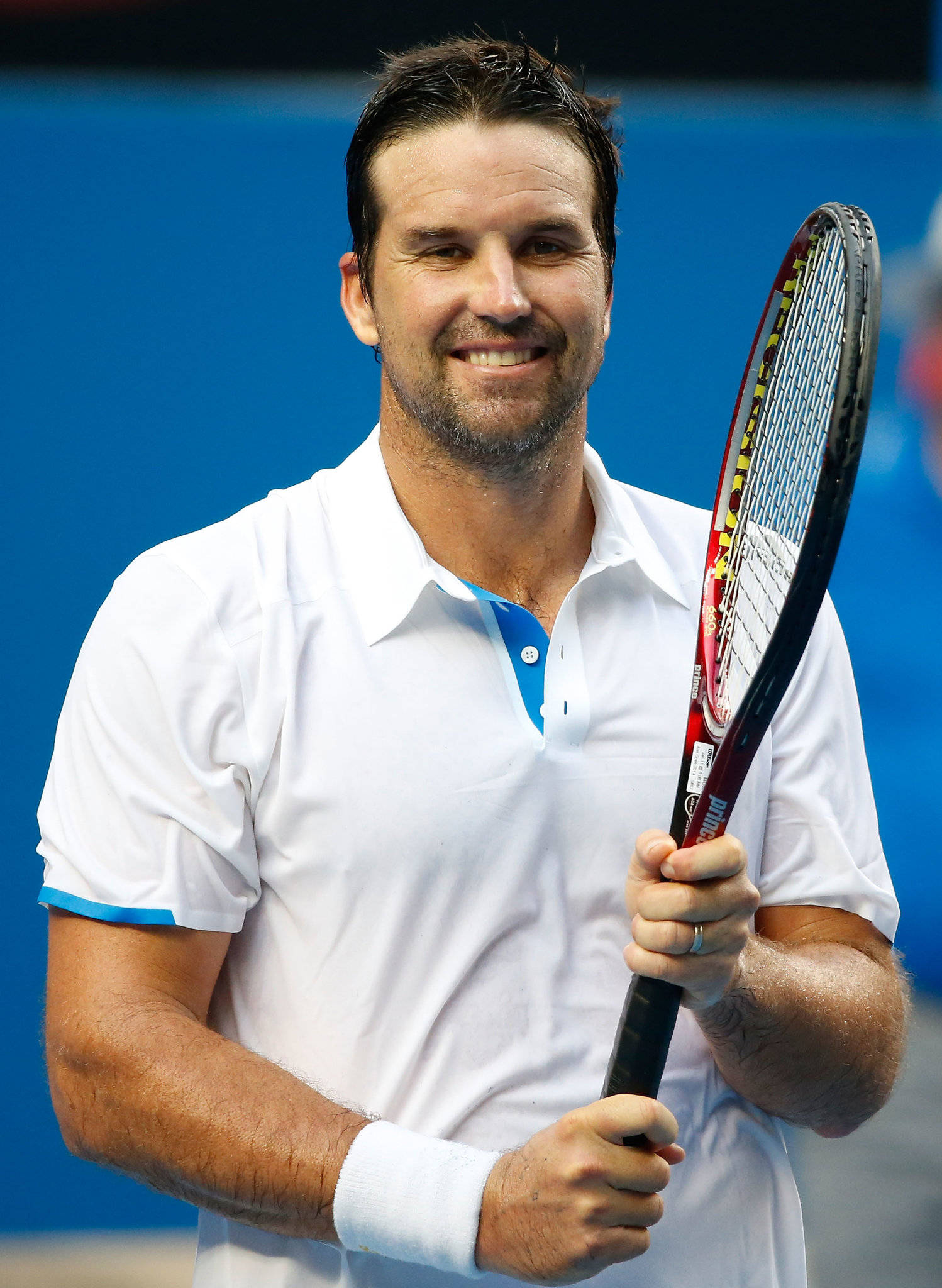 Patrick Rafter, white polo shirt, red and black racket, Full HD Phone Wallpaper