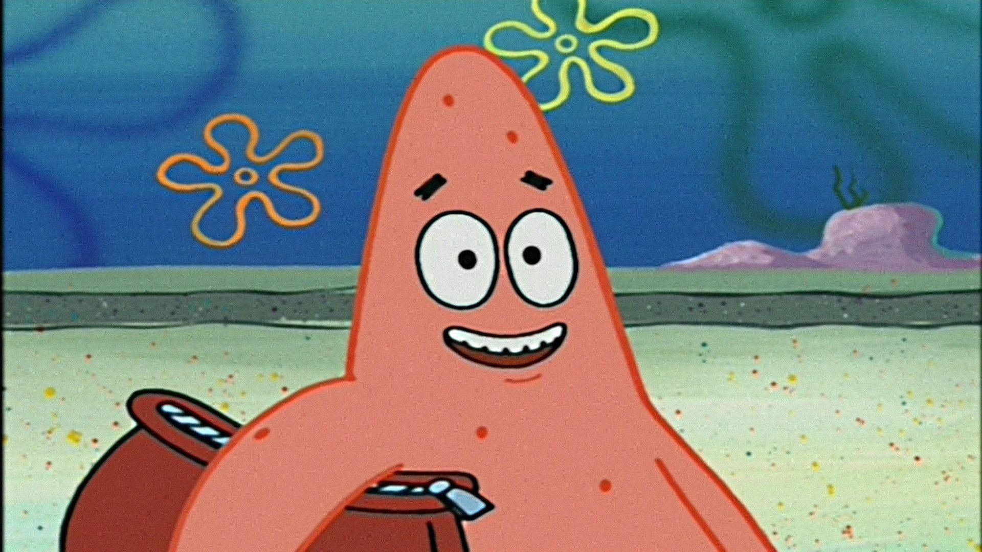 Patrick Star, pink starfish, wide eyes, Full HD Desktop Wallpaper