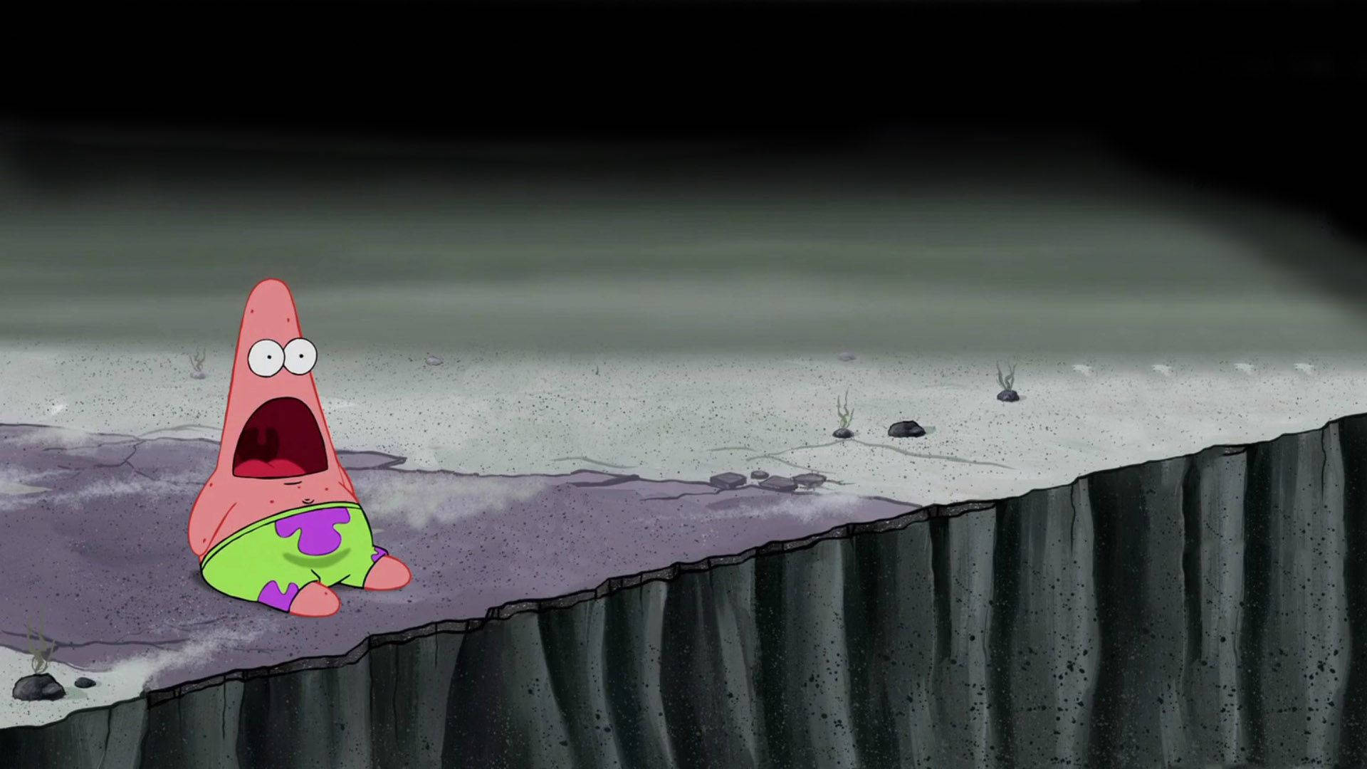 Patrick Star, dark abyss, dimly lit underwater scene, Full HD Desktop Wallpaper