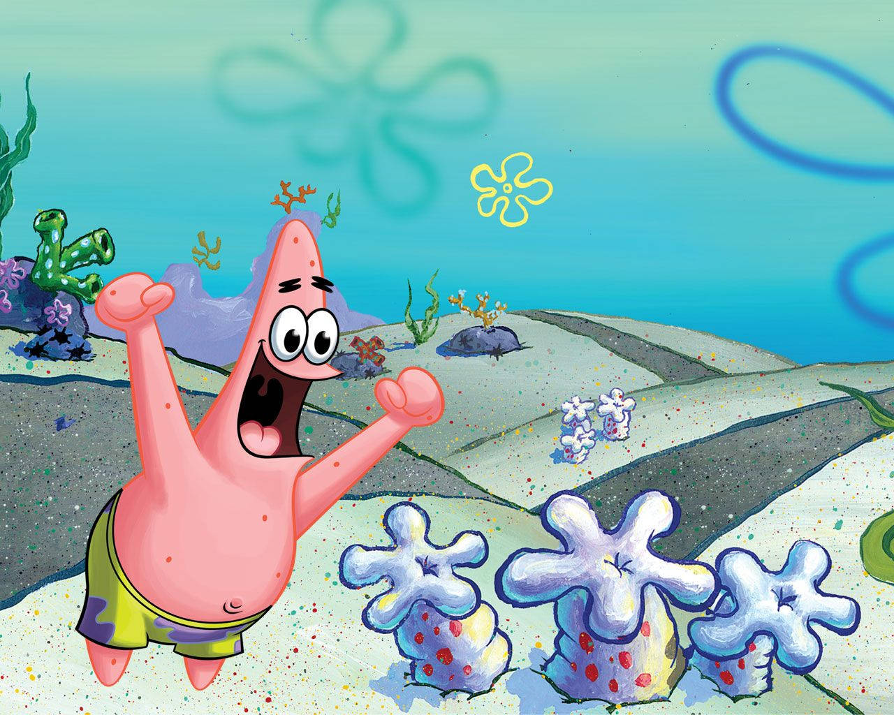 Patrick Star, sea corals, underwater scene, HD Desktop Wallpaper