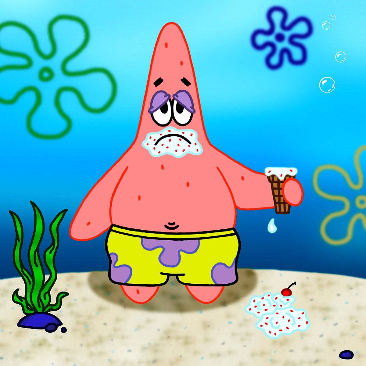Patrick Star, ice cream, melting, SD Desktop Wallpaper