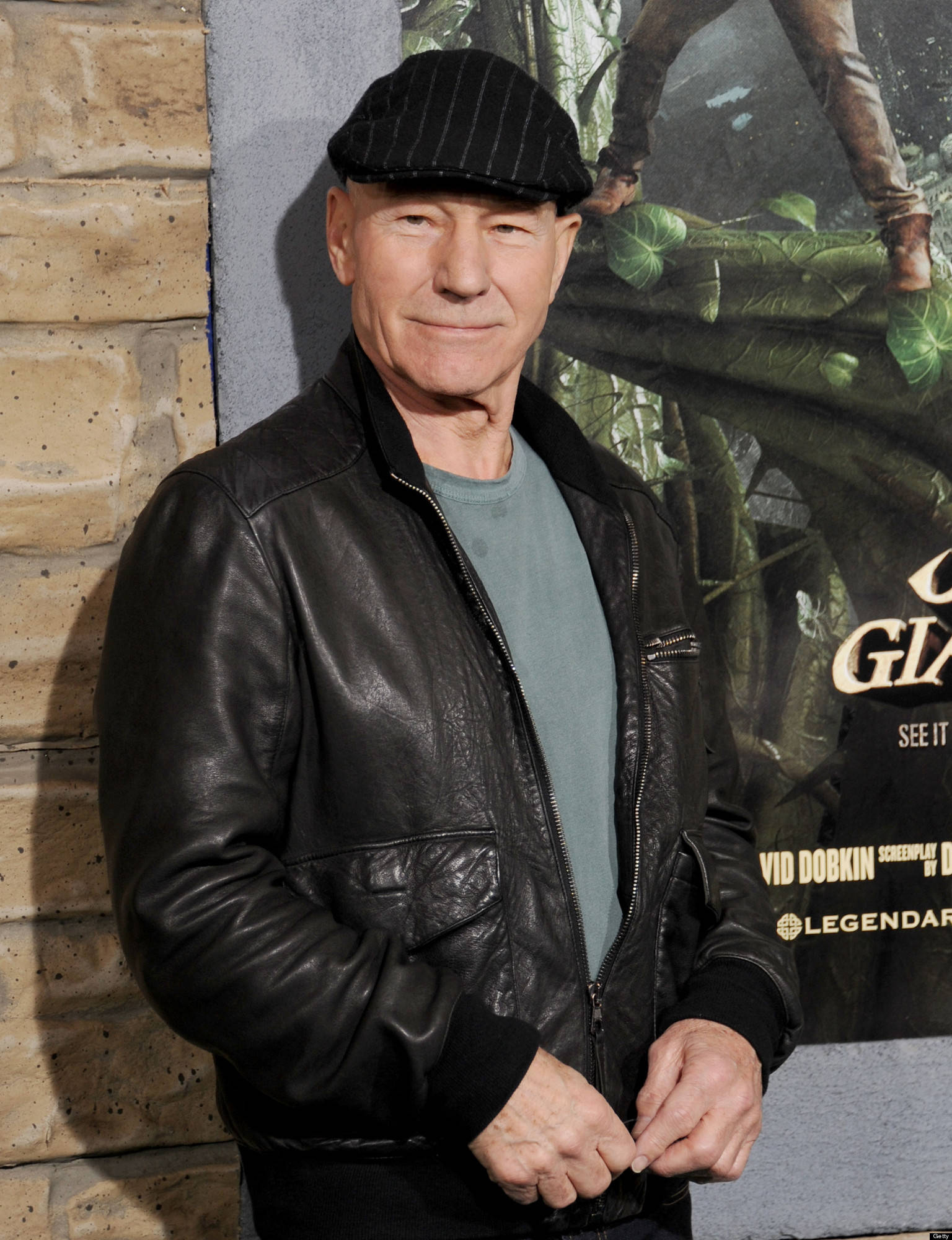Patrick Stewart, flat cap, black leather jacket, Full HD Phone Wallpaper