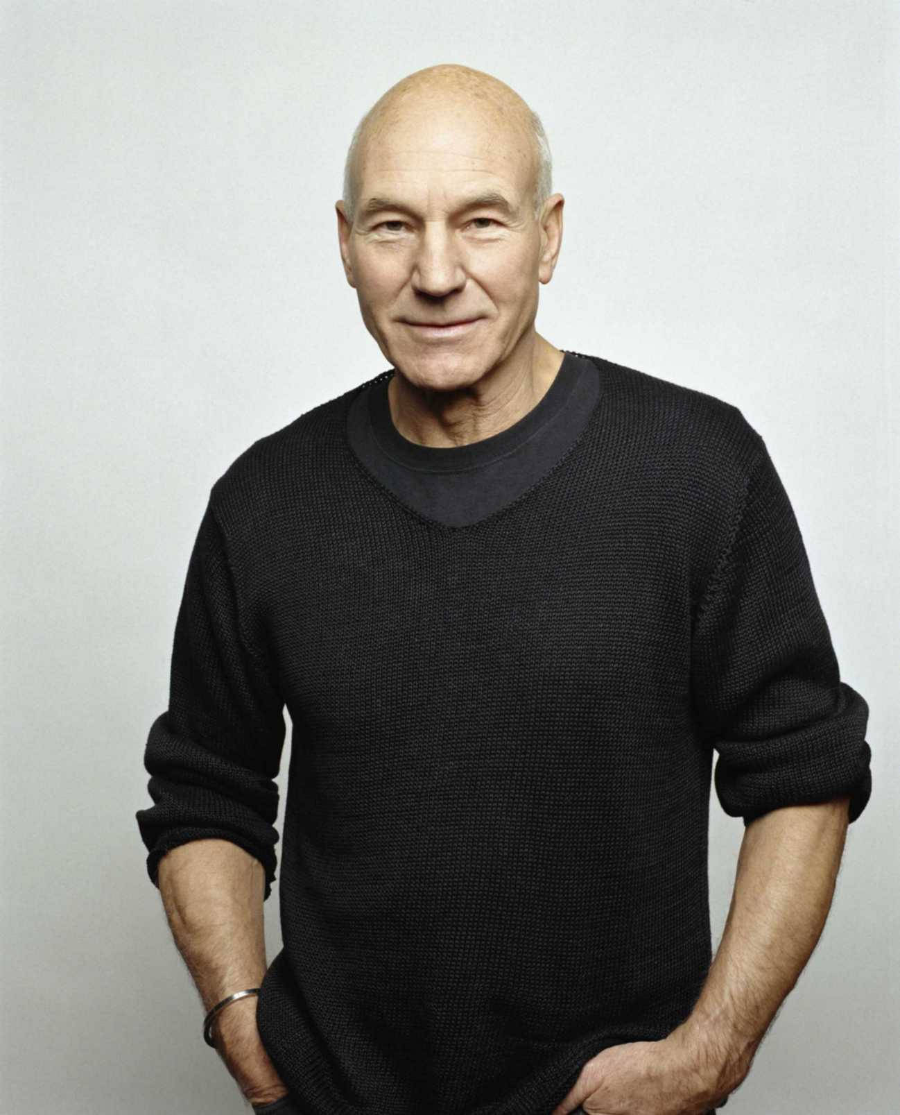 Patrick Stewart, black knitted sweater, bald, HD Phone Wallpaper