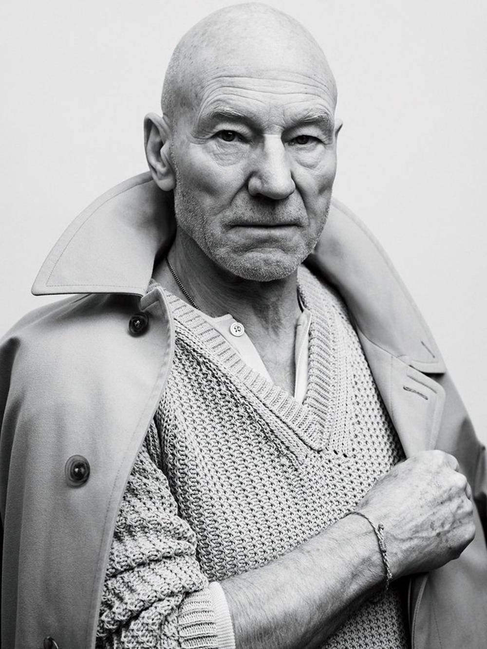 Patrick Stewart, bald man, trench coat, HD Phone Wallpaper